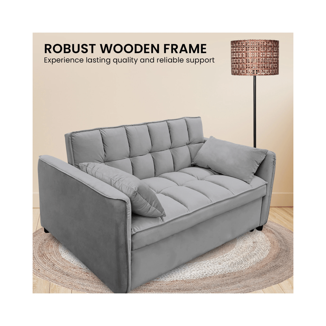 8 Sarantino Quincy 2-seater Velvet Sofa Bed In Dark Grey With Wooden Frame And Tufted Design, 8 of 9