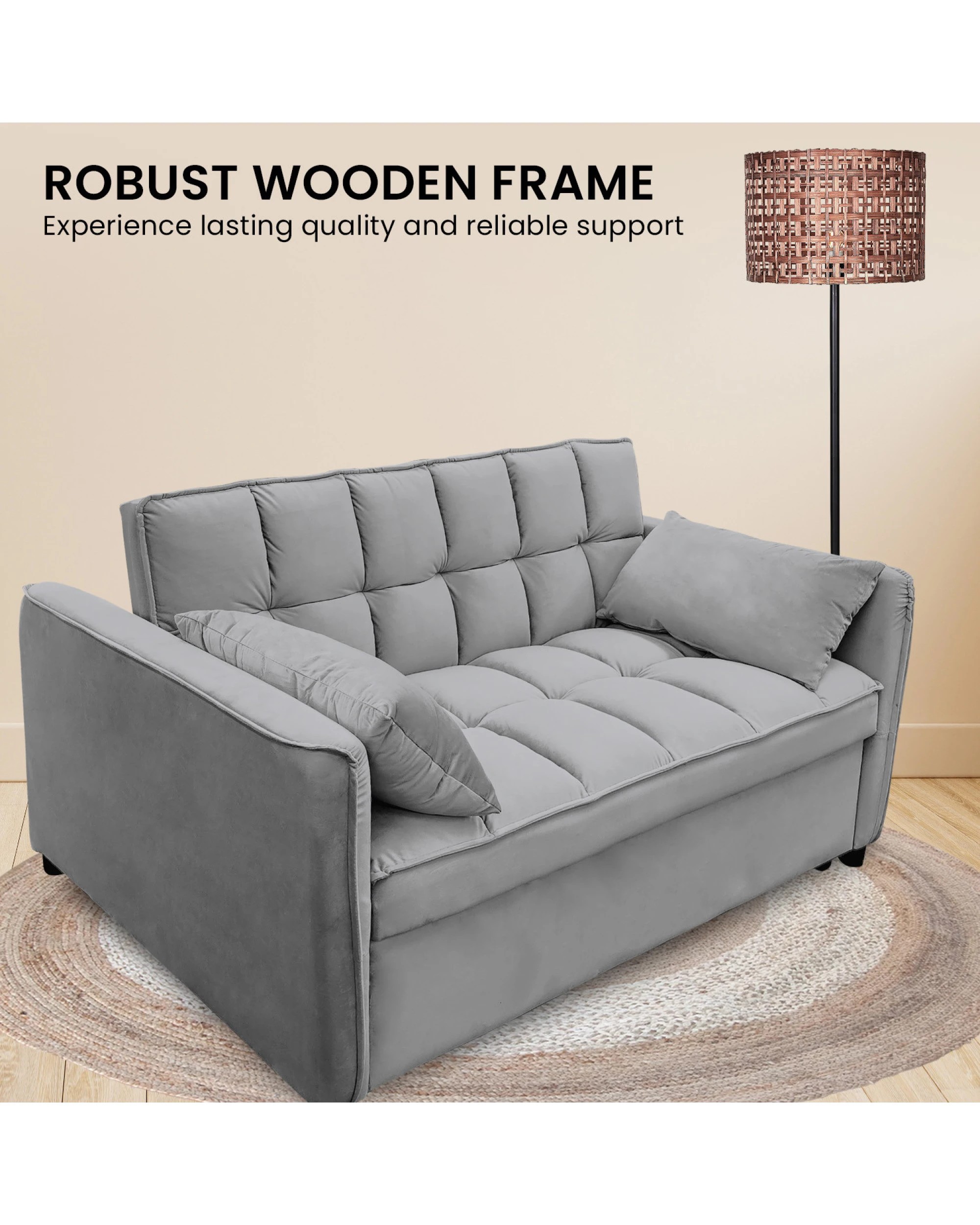 8 Sarantino Quincy 2-seater Velvet Sofa Bed In Dark Grey With Wooden Frame And Tufted Design, 8 of 9