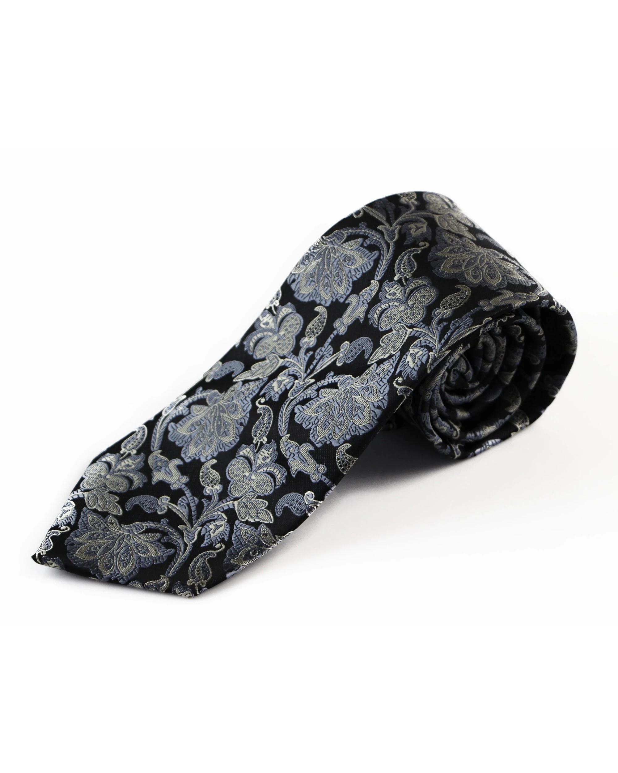 2 Zasel Mens Black & Grey Boho Print Patterned 8cm Neck Tie, 2 of 2
