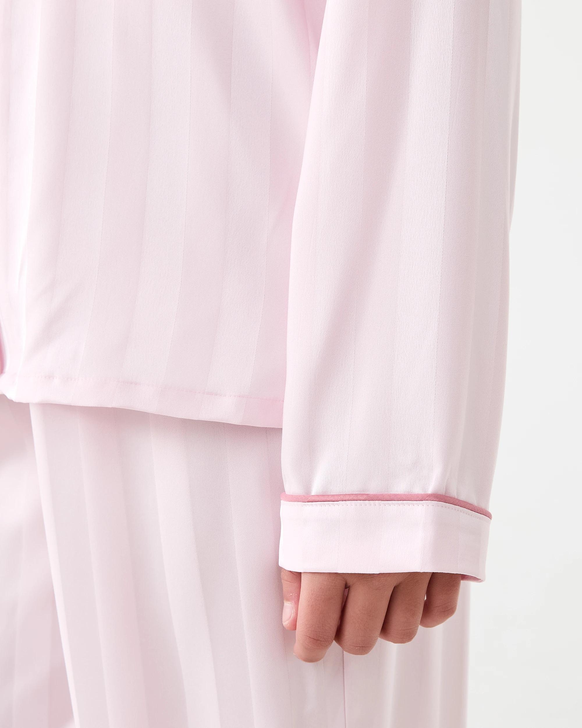 6 Long Sleeve Satin Pyjama Set Bllet Pink, 6 of 8