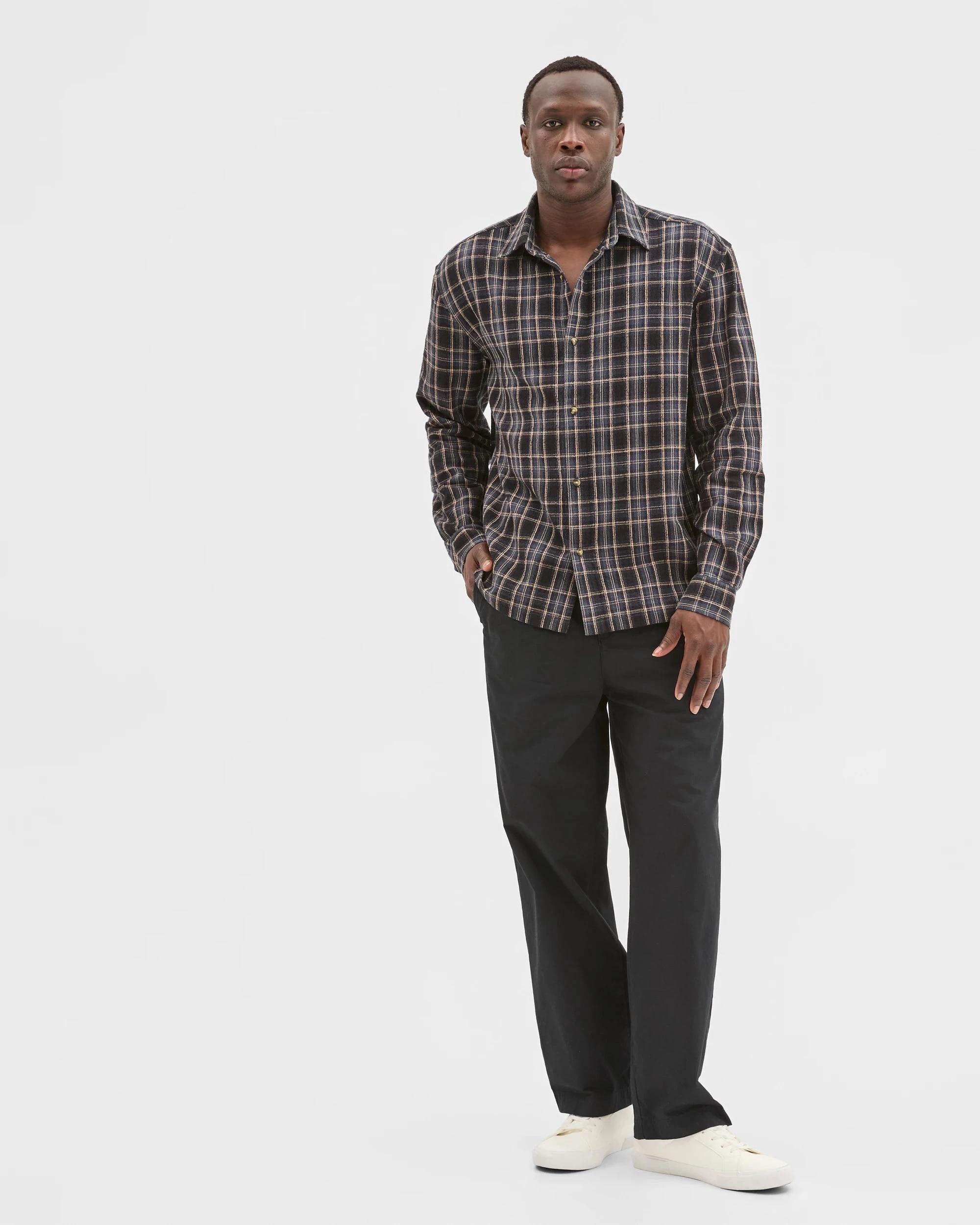 2 Commons Australian Cotton Boxy Fit Long Sleeve Textured Shirt GREY LARGE CHECK, 2 of 6