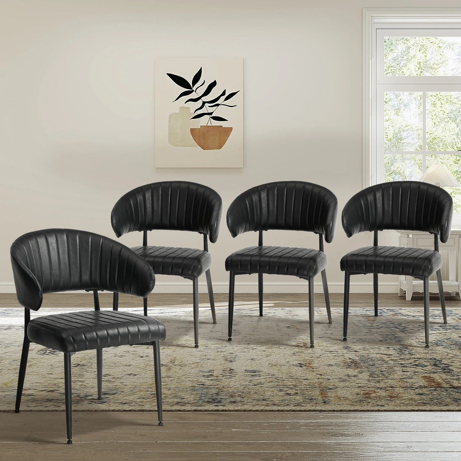 3 Oikiture 4x PU Leather Dining Chair Kitchen Padded Seat - Black, 3 of 9