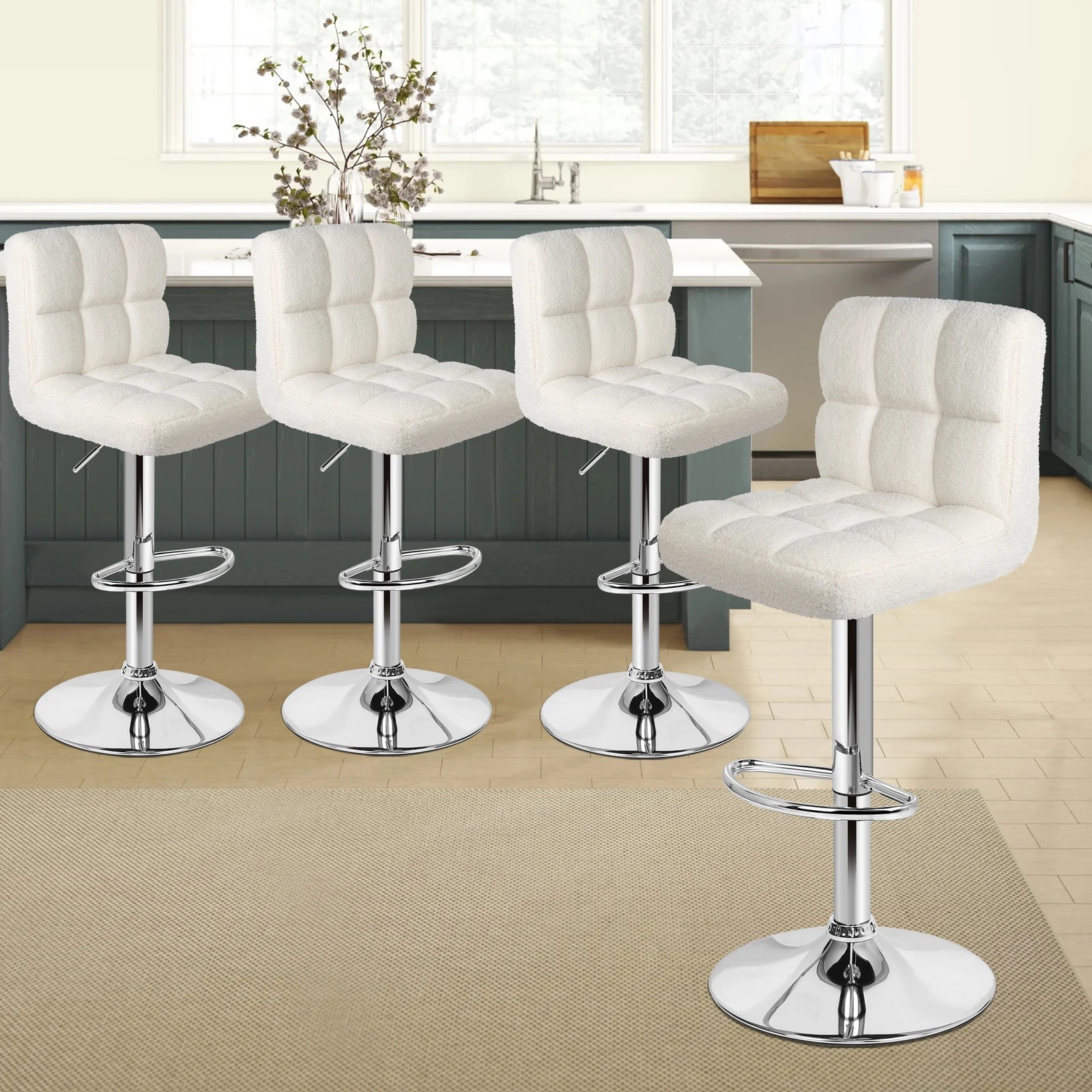 9 Alfordson 4x Bar Stools Ralph Kitchen Swivel Chair Boucle Gas Lift - White, 9 of 10
