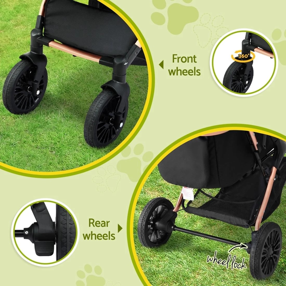 4 i.Pet Pet Dog Stroller Pram Large Cat Carrier Travel Pushchair Foldable 4 Wheels - Black, 4 of 4