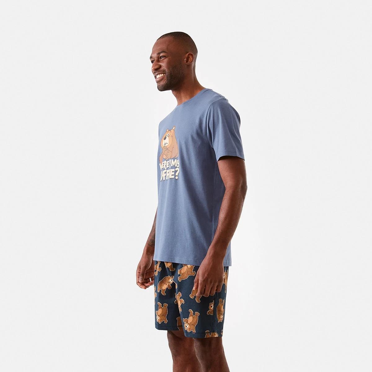2 Short Sleeve Knit Short Pyjama Set Caff Bear, 2 of 8