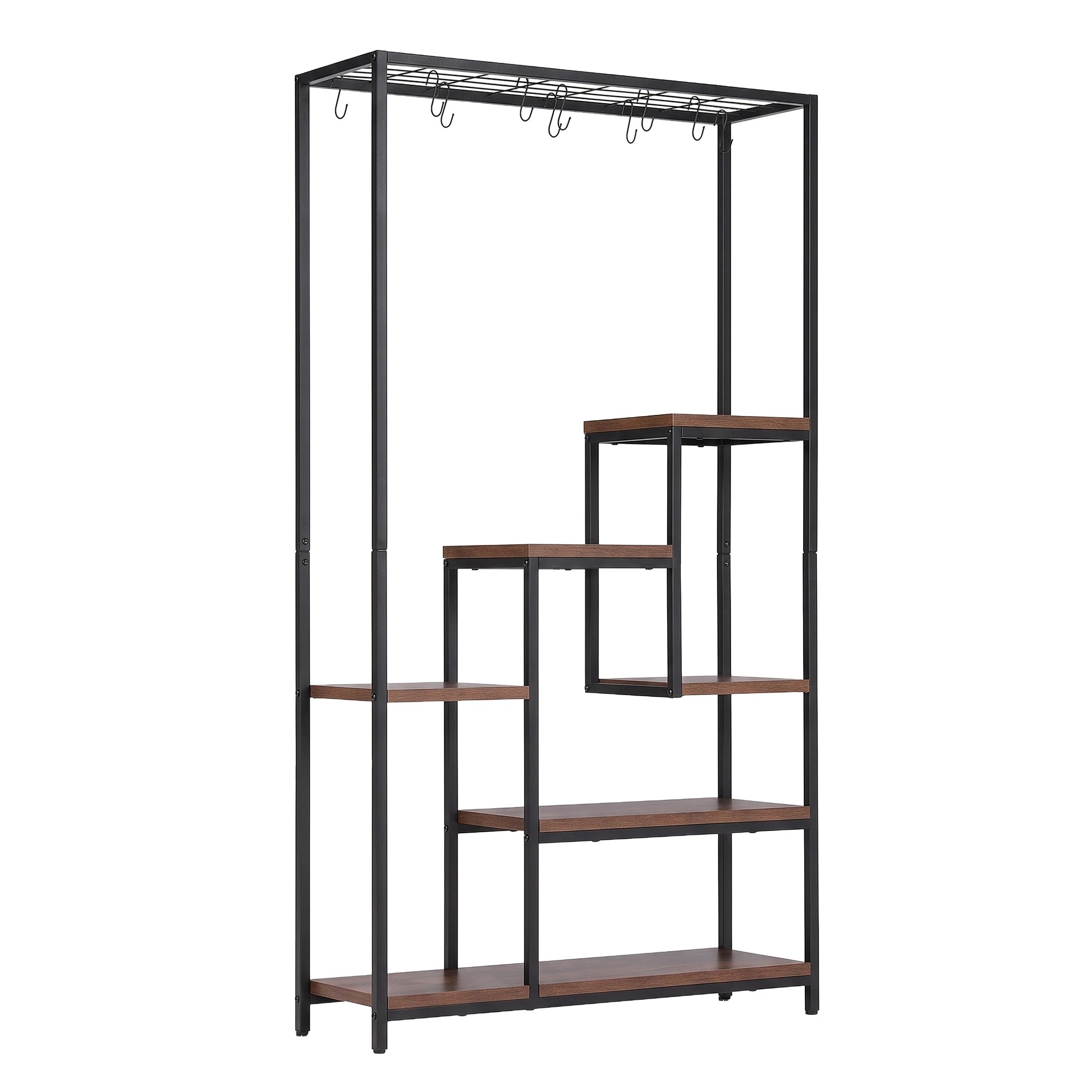 9 Artiss Tall Plant Stand Indoor, 6-Tier Pot Plant Shelf with 10 S Hanging Hooks - Black, 9 of 9