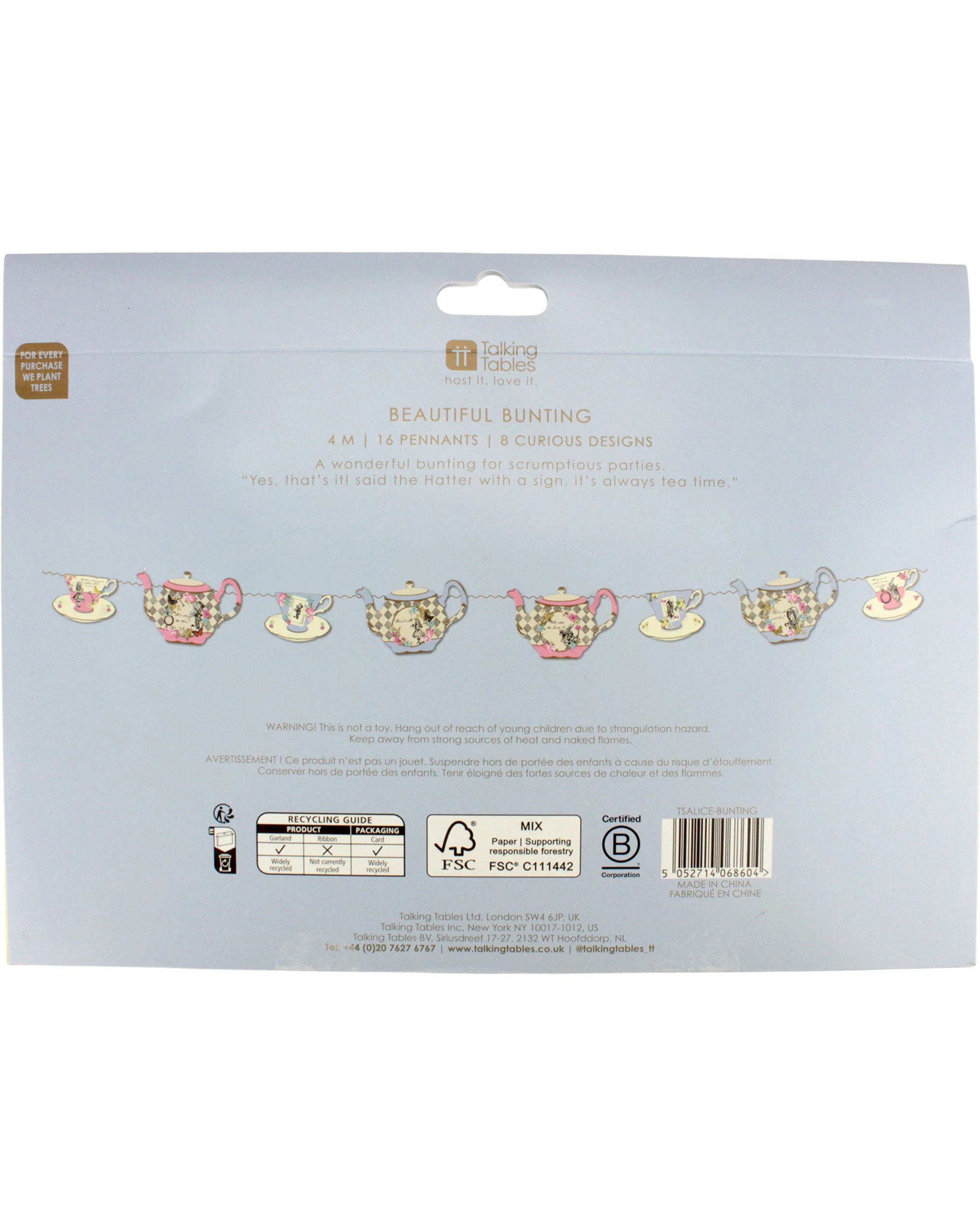 5 Talking Tables Talking Tables Alice In Wonderland Teapot Garland Banner 4m - Multi, 5 of 5