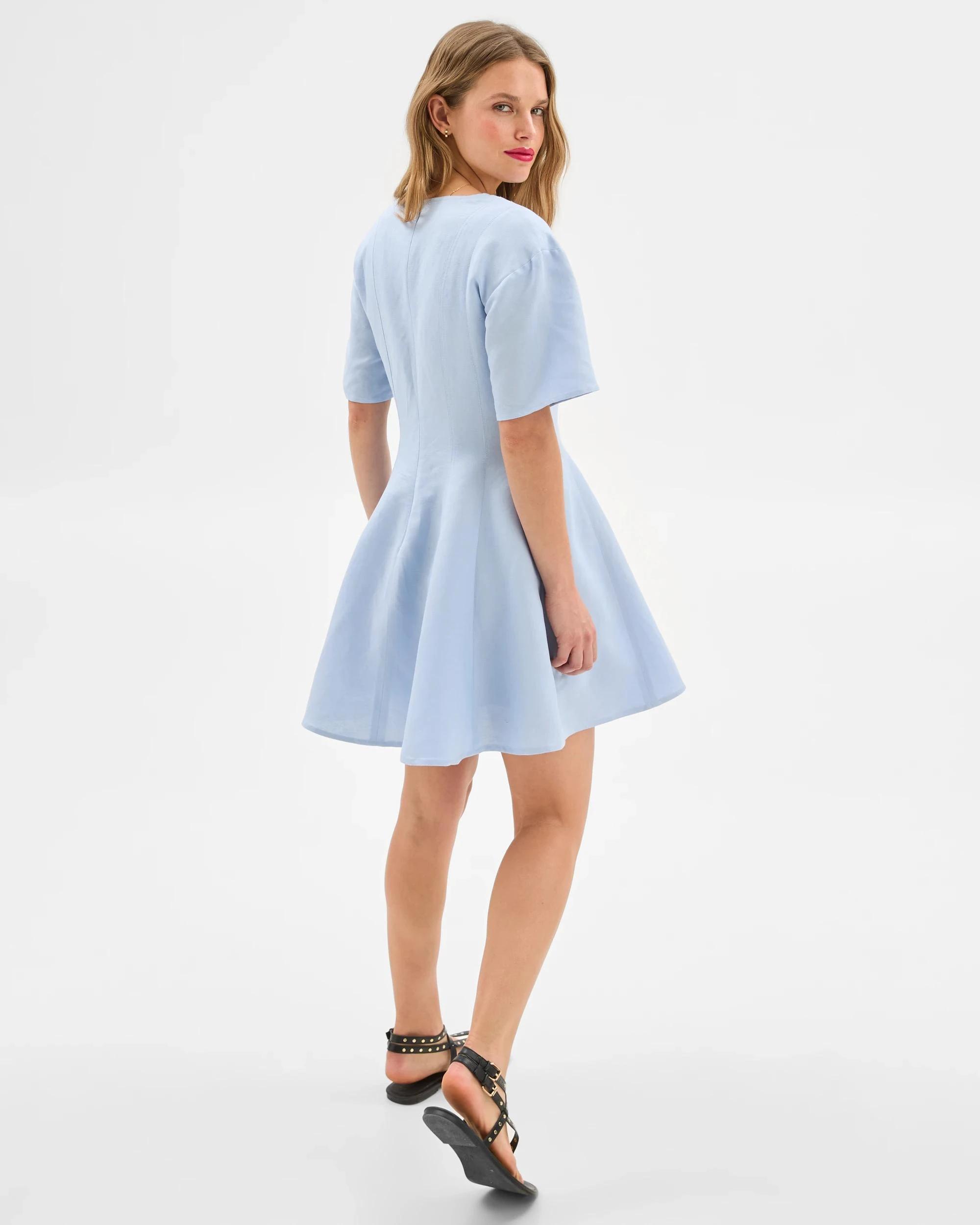 5 Lily Loves European Linen Blend Pleat Mini Dress KENTUCKY BLUE, 5 of 5
