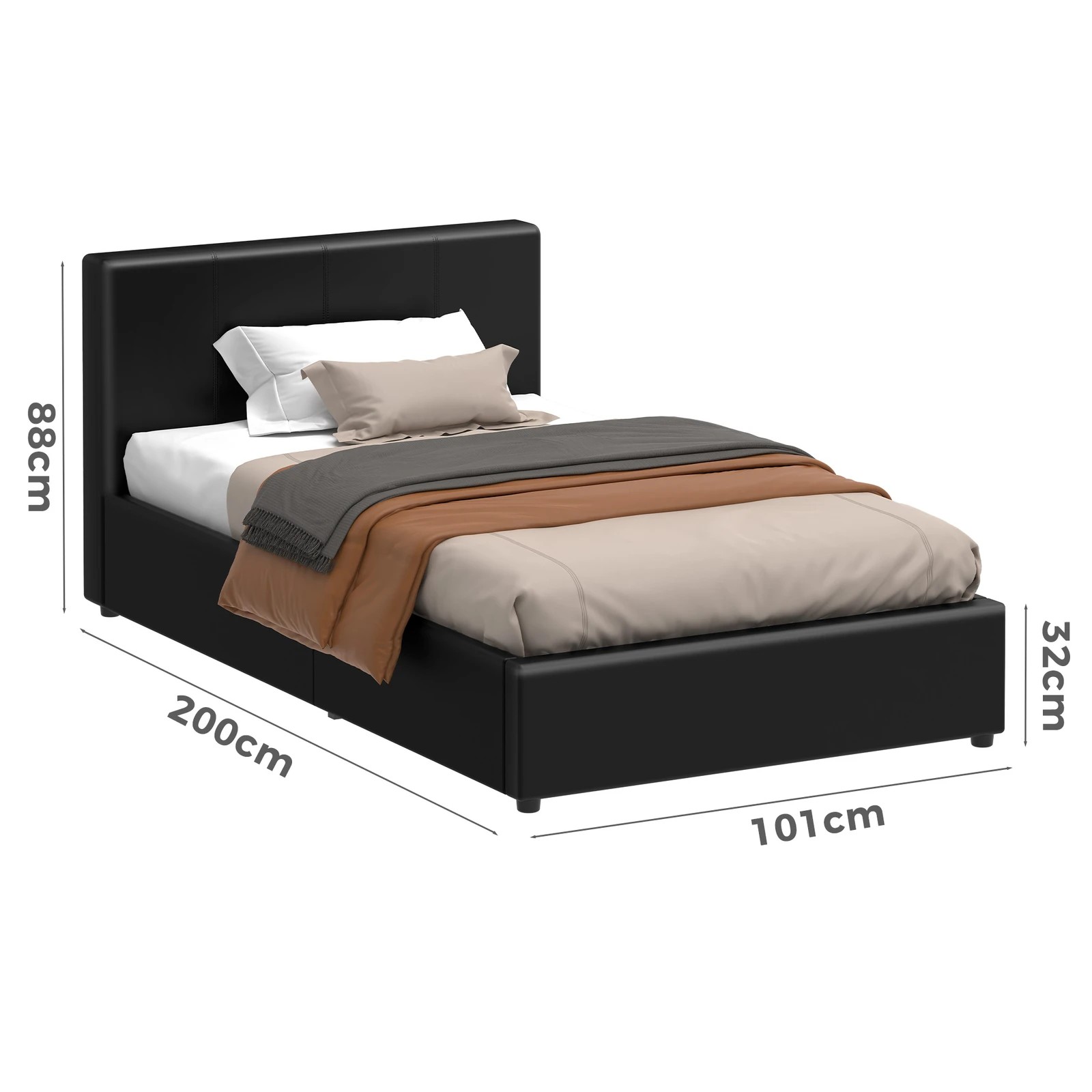 8 Alfordson Bed Frame Single Size Gas Lift Storage Base Leather Tricia - Black, 8 of 10