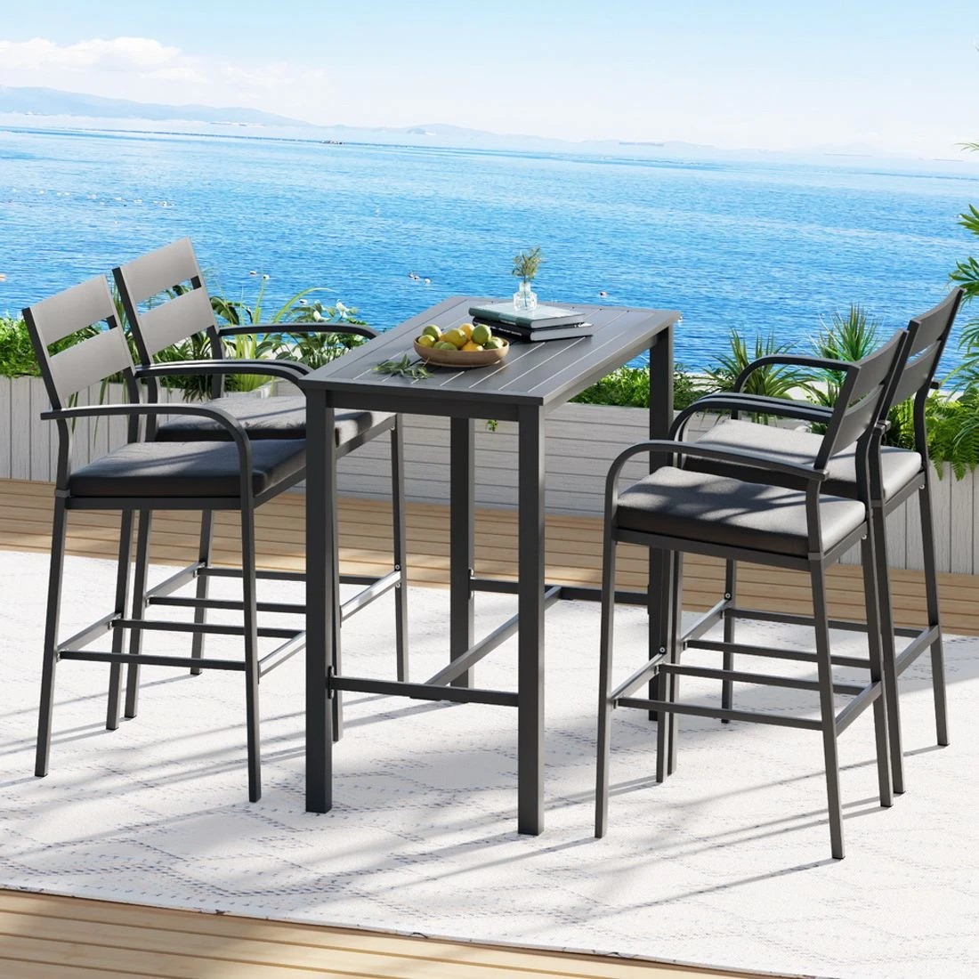 3 Gardeon Outdoor Bar Set 5-Piece Patio Dining Chairs Aluminium Table Stools - Black, 3 of 6