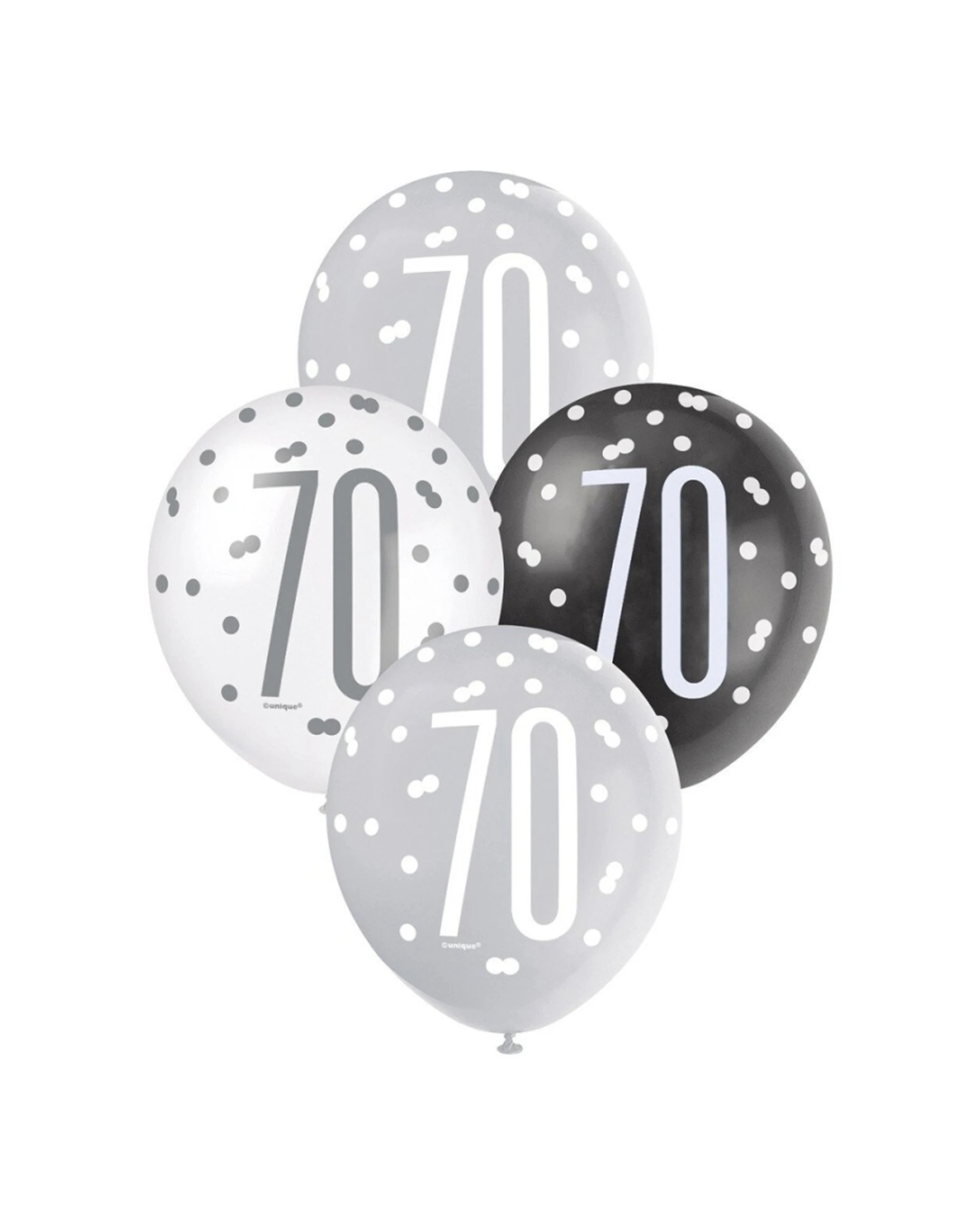 1 Meteor Party 6pc Latex Balloons 70th Birthday 30cm - Black, 1 of 1