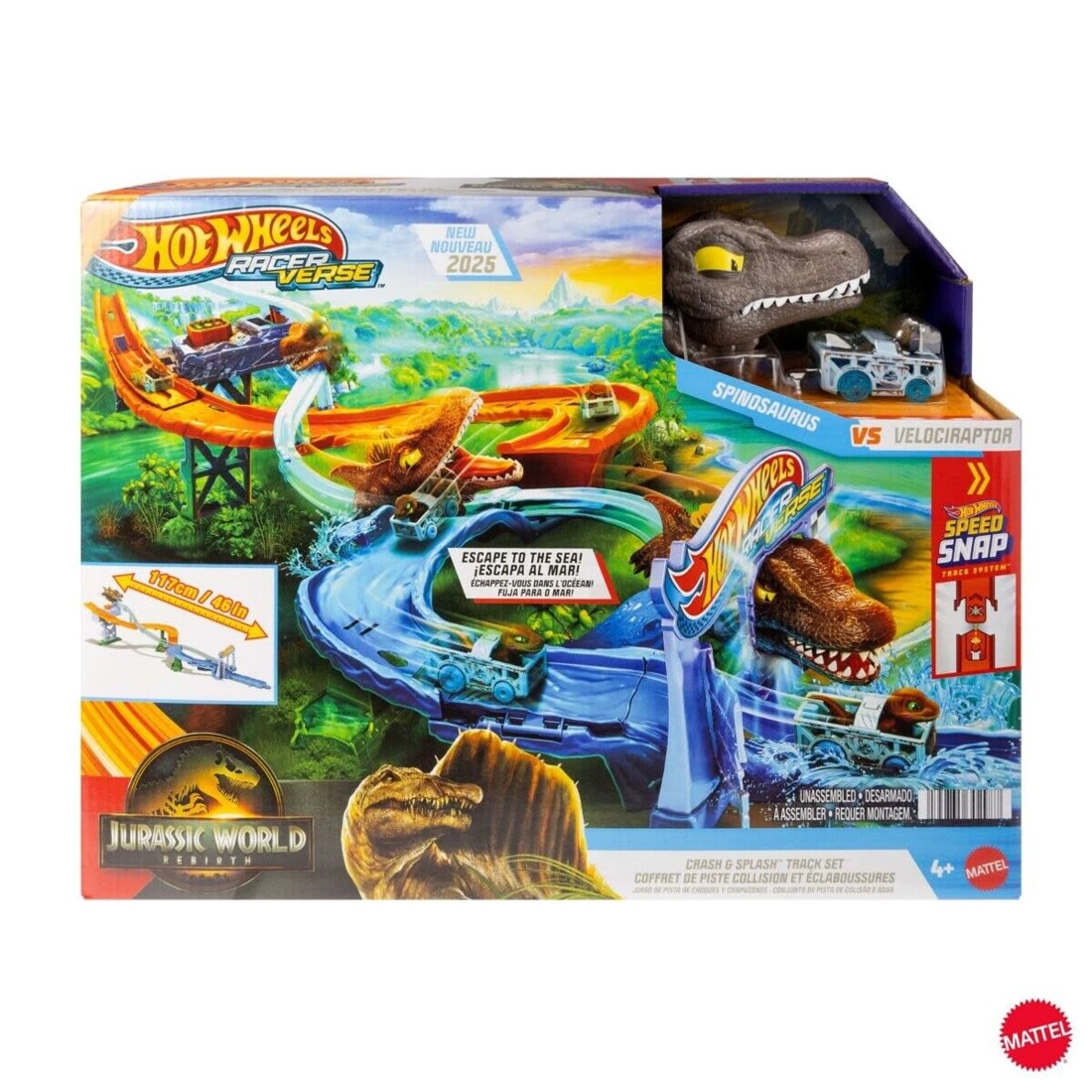 1 Hot Wheels RacerVerse Jurassic World Crash & Splash Track Set, 1 of 7