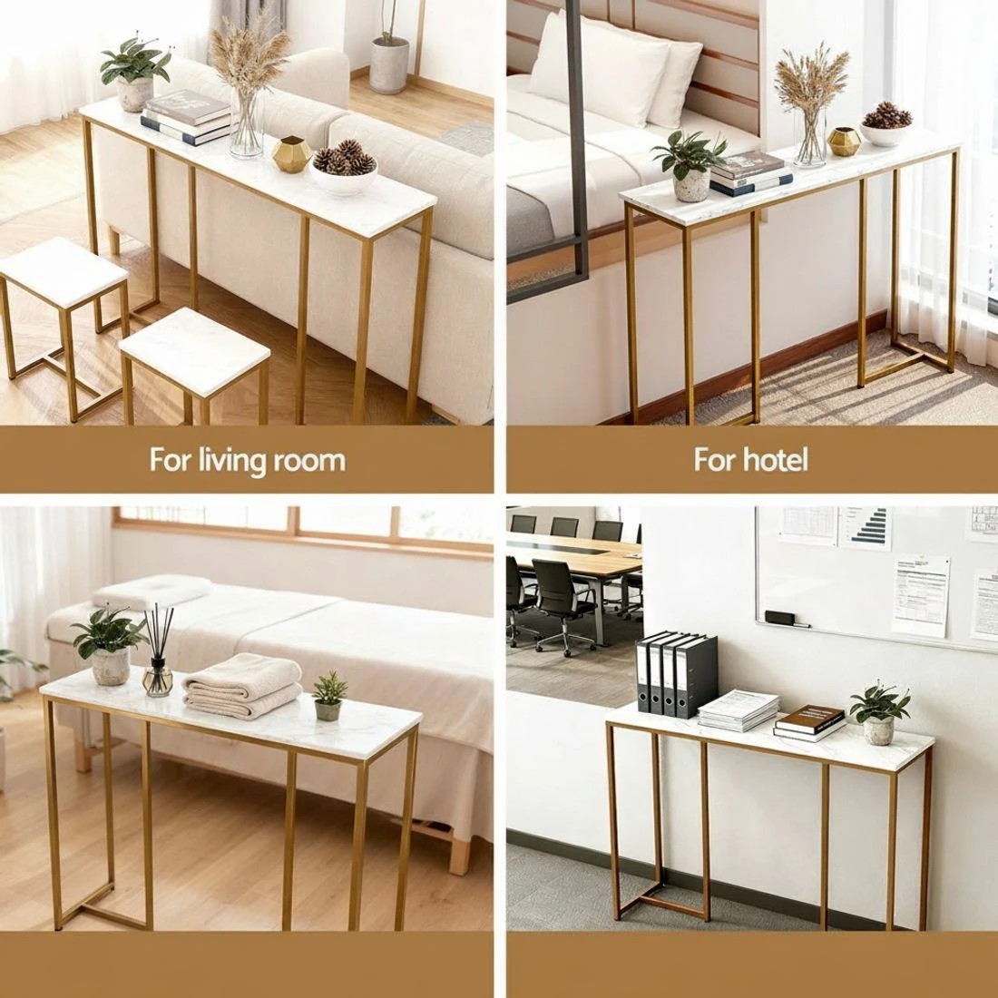 8 Artiss Console Table Marble Effect &Gold - White, 8 of 8