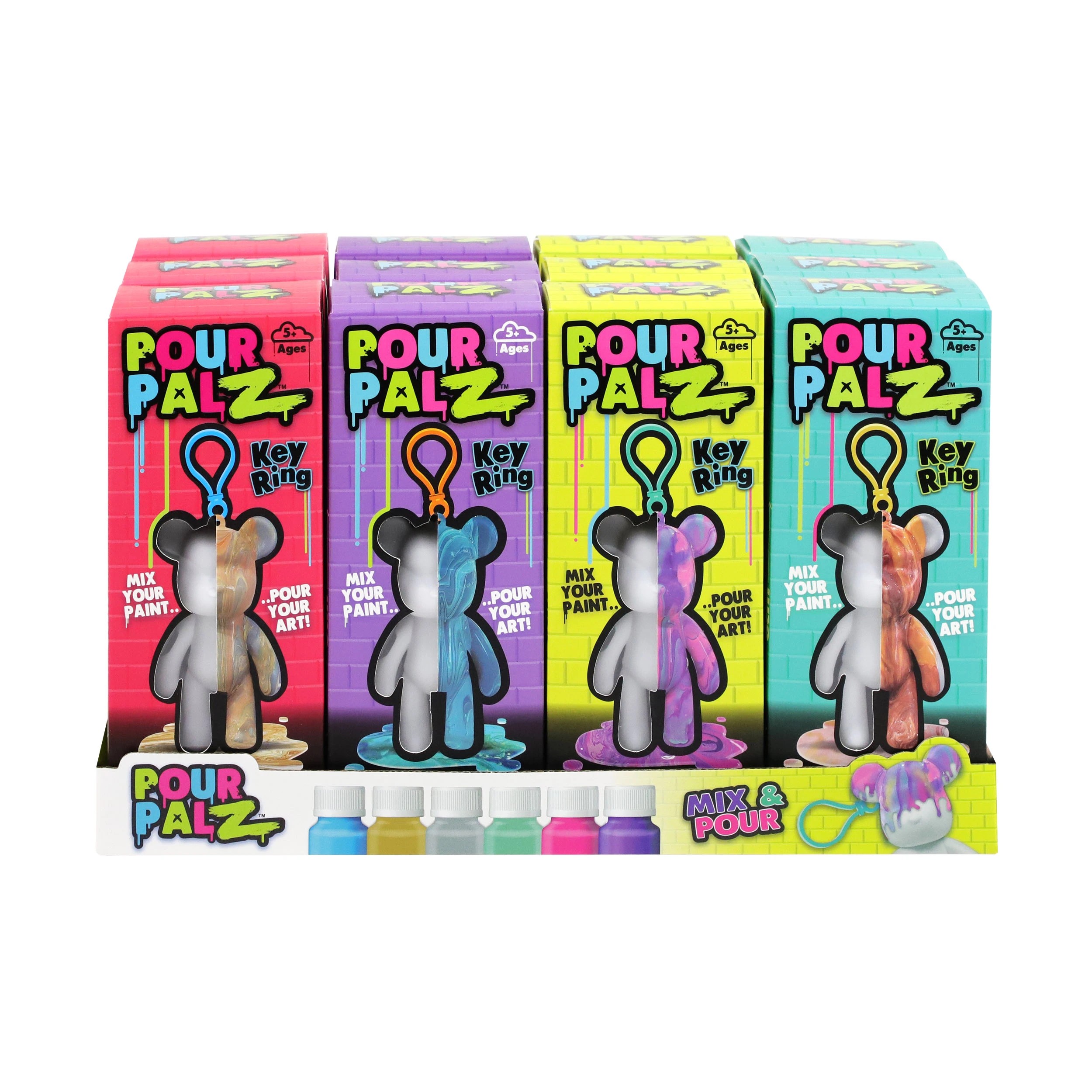 4 Pour PalZ Mini Paint Bear Keyring - Assorted - Multi, 4 of 4