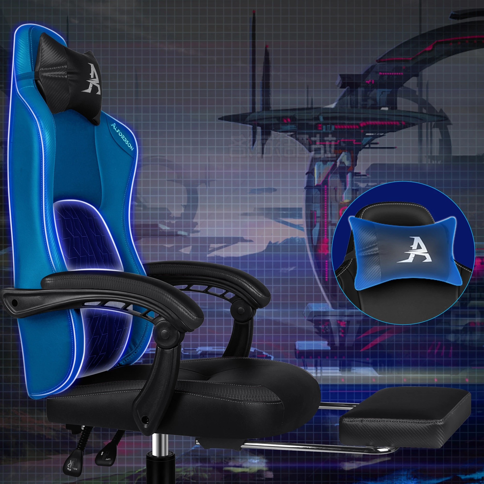 5 Alfordson Gaming Office Chair Ergonomic Computer Footrest Leather - Black, 5 of 9