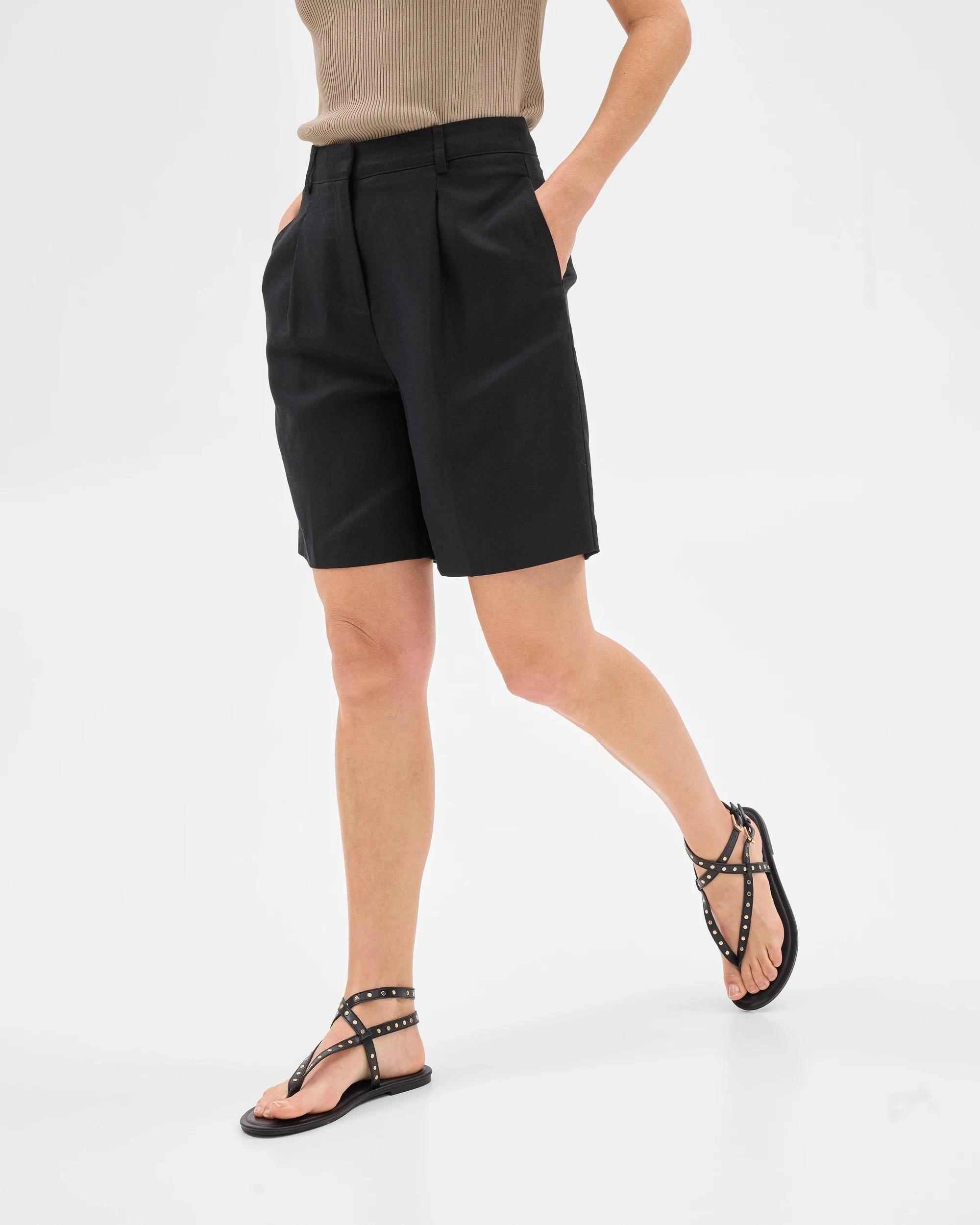 3 Linen Blend Bermuda Shorts - Preview BLACK, 3 of 6