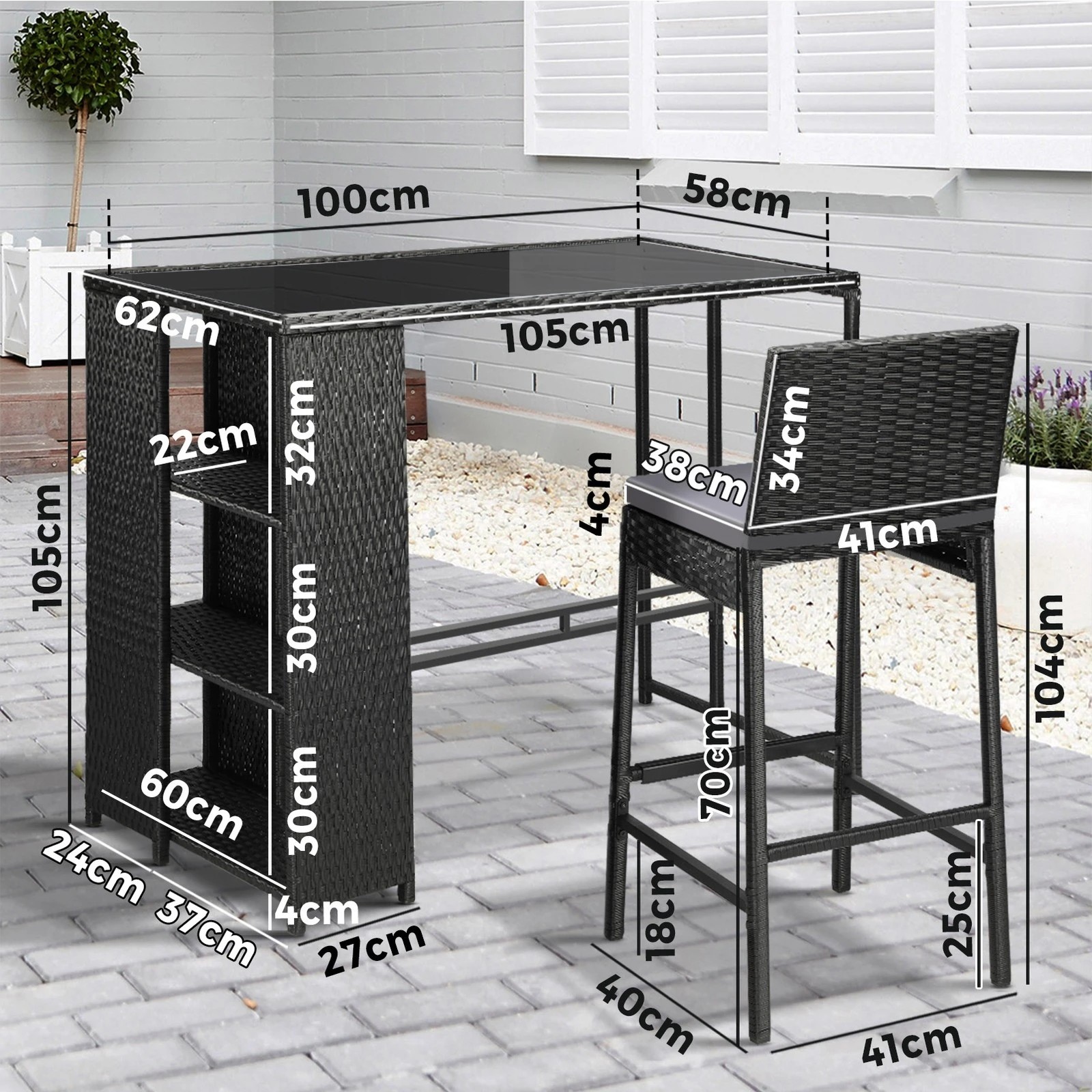 9 Livsip Outdoor Dining Set Patio Furniture Rattan Bar Table Chairs Bar Stools Set
 - Multi, 9 of 10