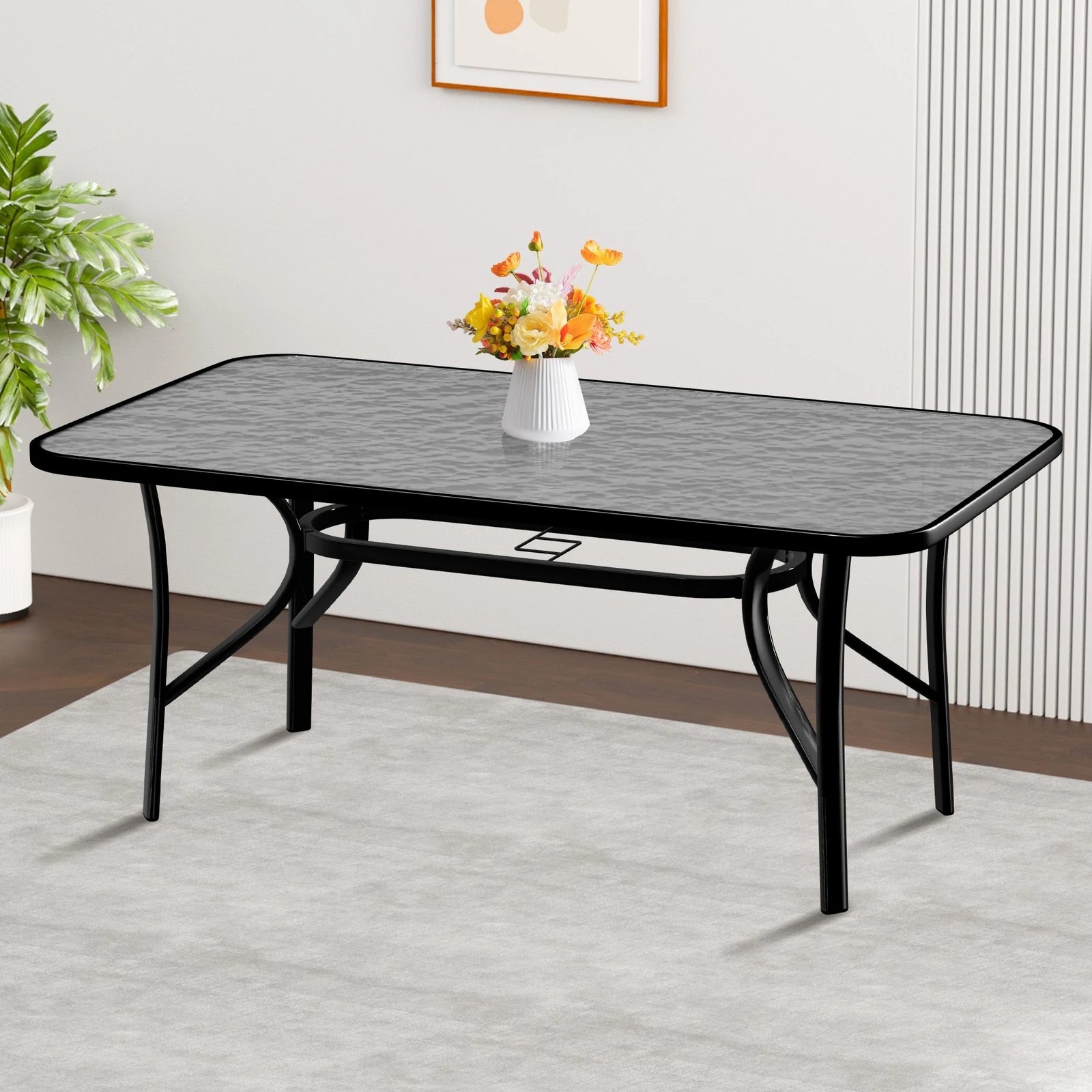 7 Alfordson Outdoor Furniture Patio Dining Table Garden 140CM X 80CM Glass - Black, 7 of 10