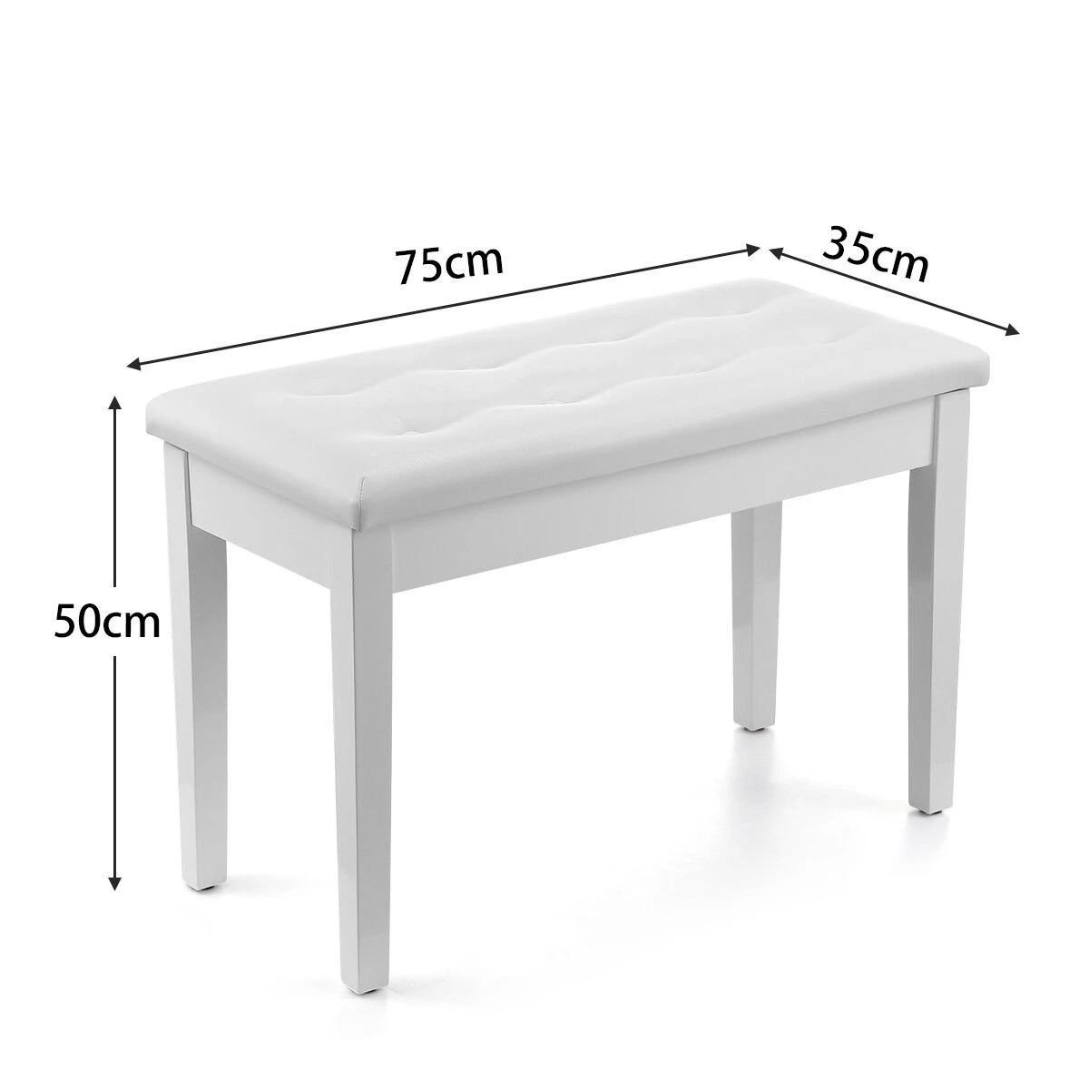 2 Melodic Piano Stool Wooden Bench Chair Keyboard Seat with Storage White, 2 of 3