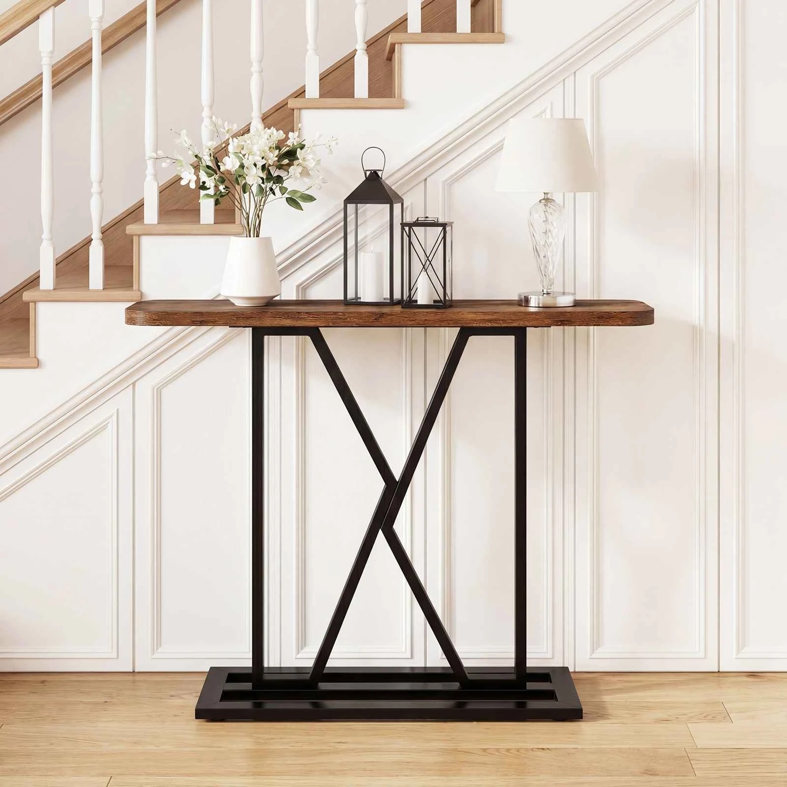 2 Costway 100cm Console Table Rectangular Entryway Table Metal Foyer Accent Table, 2 of 4