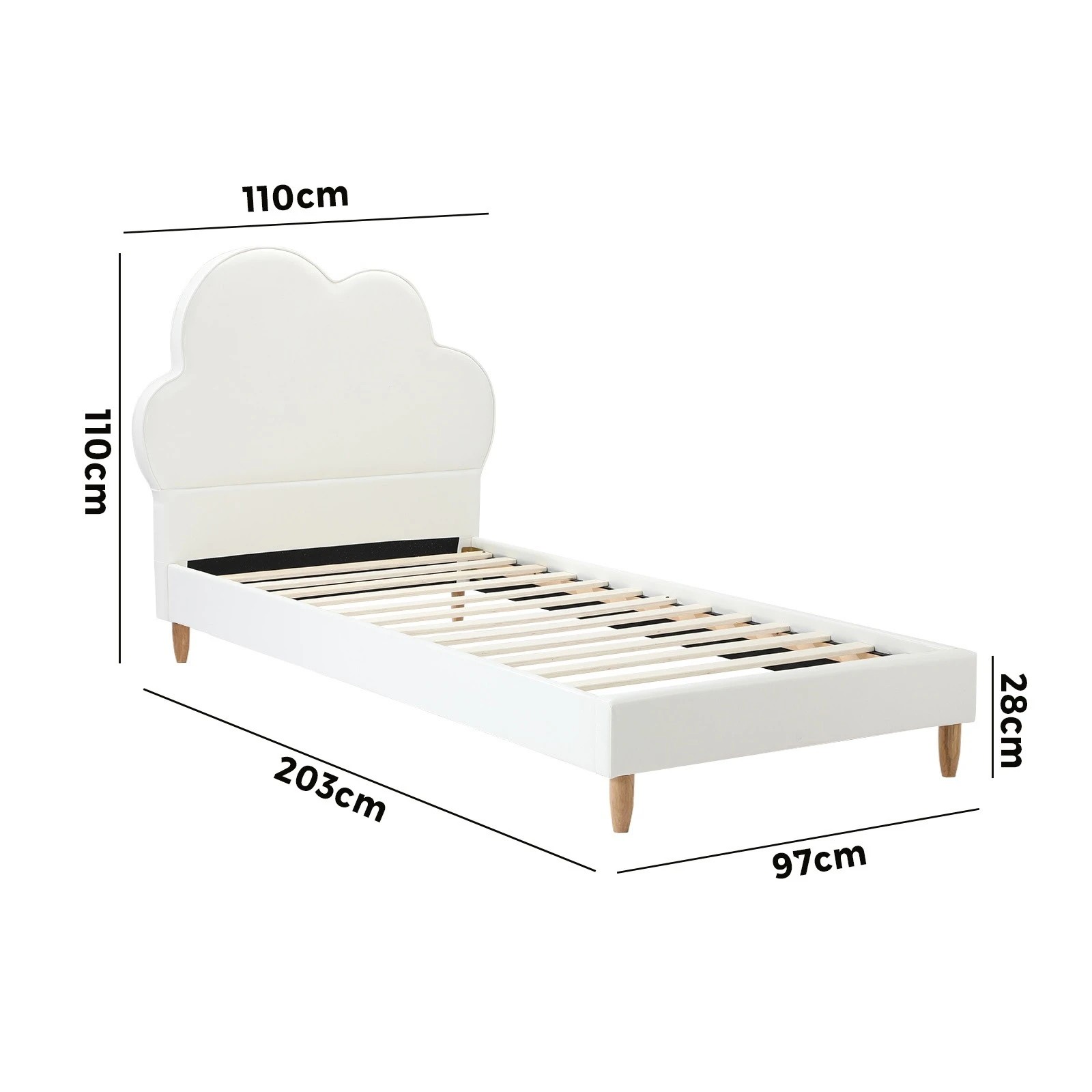 2 Oikiture Bed Frame Single Size Cloud Kids Bed Frame PU Leather - White, 2 of 9