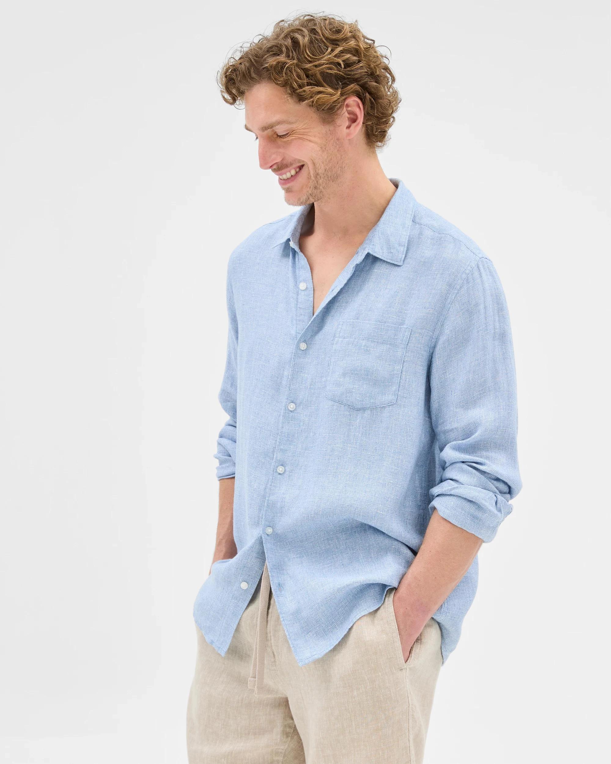 1 Target European Linen Long Sleeve Shirt LIGHT BLUE, 1 of 6