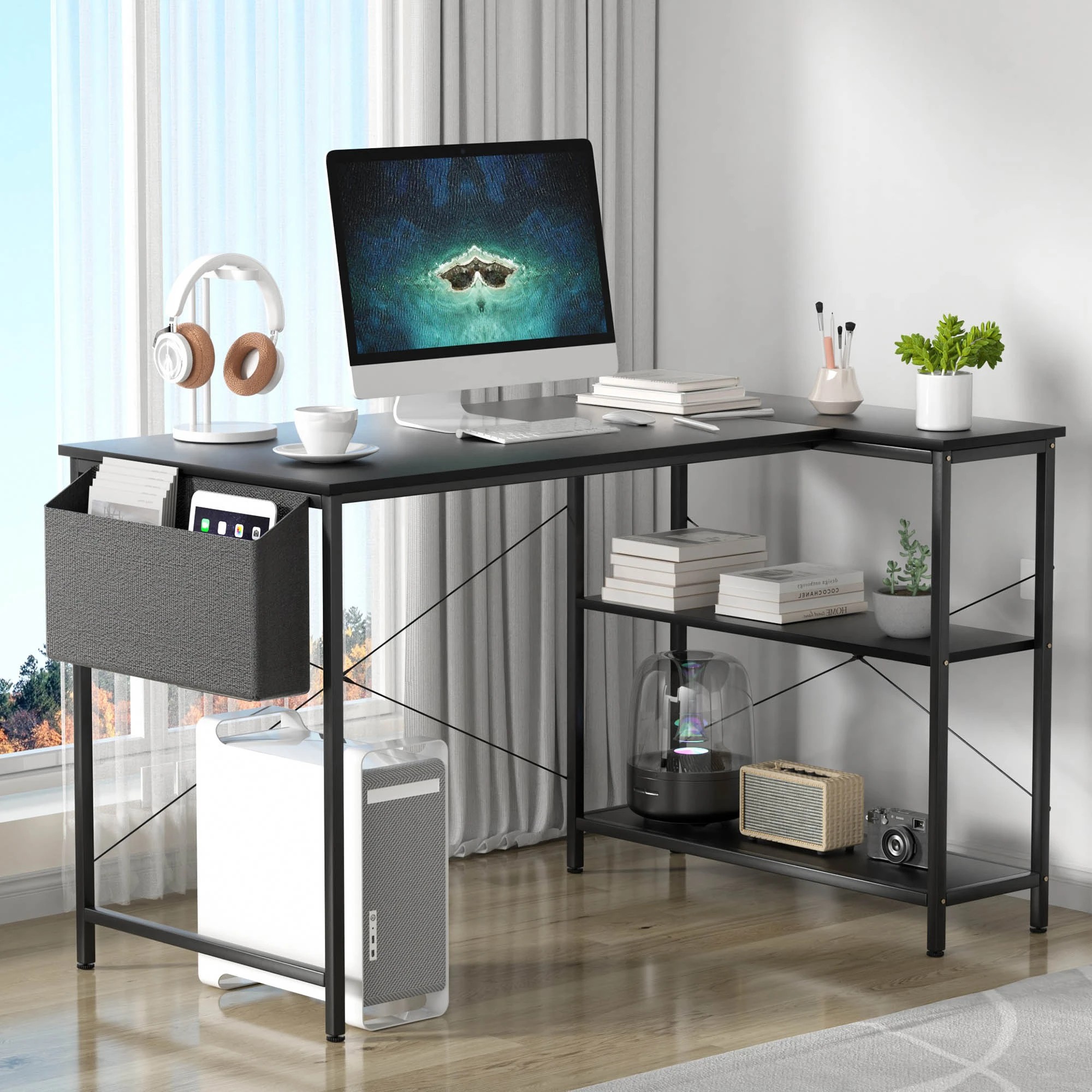 8 Levede L Shaped 120cm Computer Desk - Black, 8 of 9