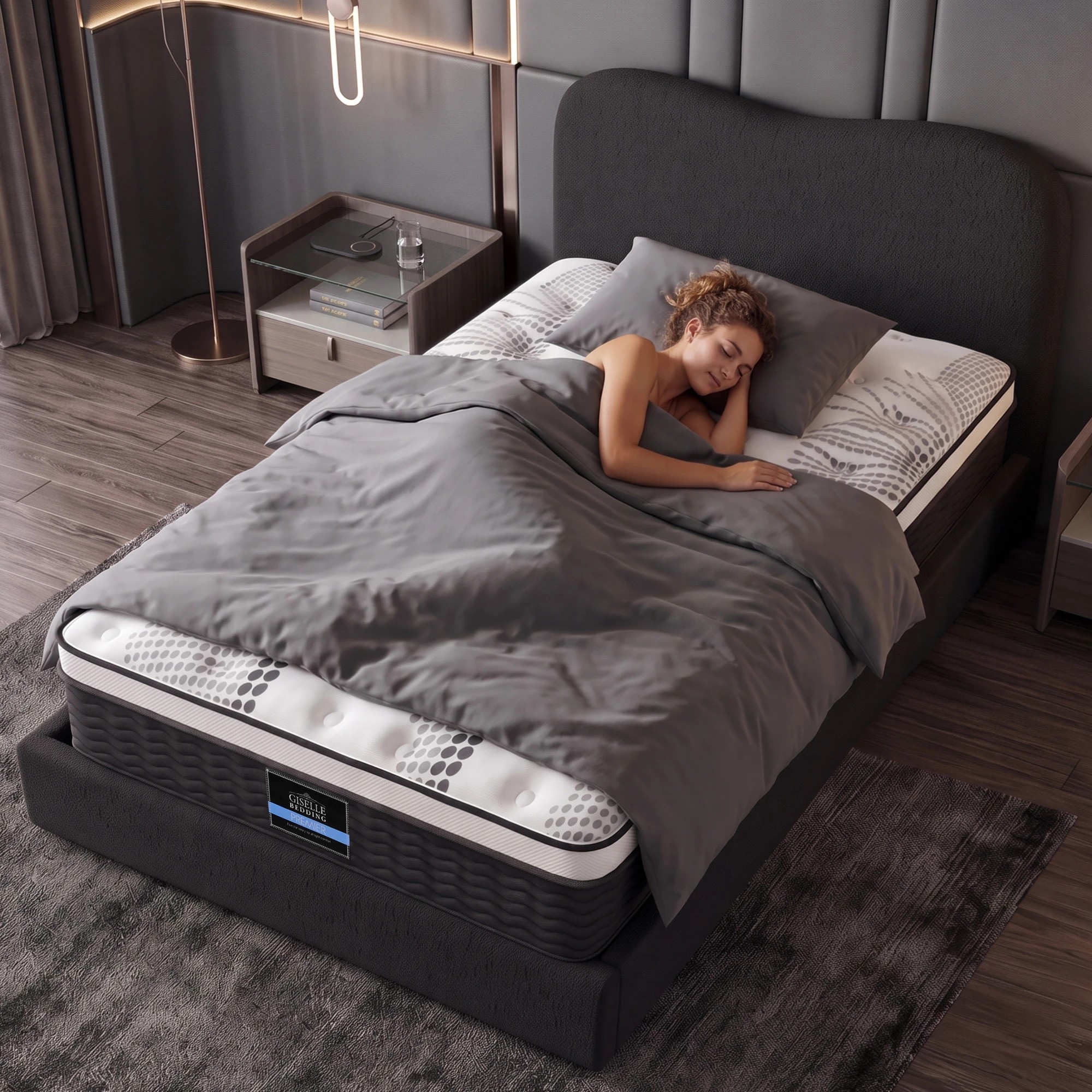 8 Giselle Bedding 32cm Euro Top King Single Mattress 5-Zone and Artiss Boucle Bed Frame Set - King Single Bed - Multi, 8 of 9