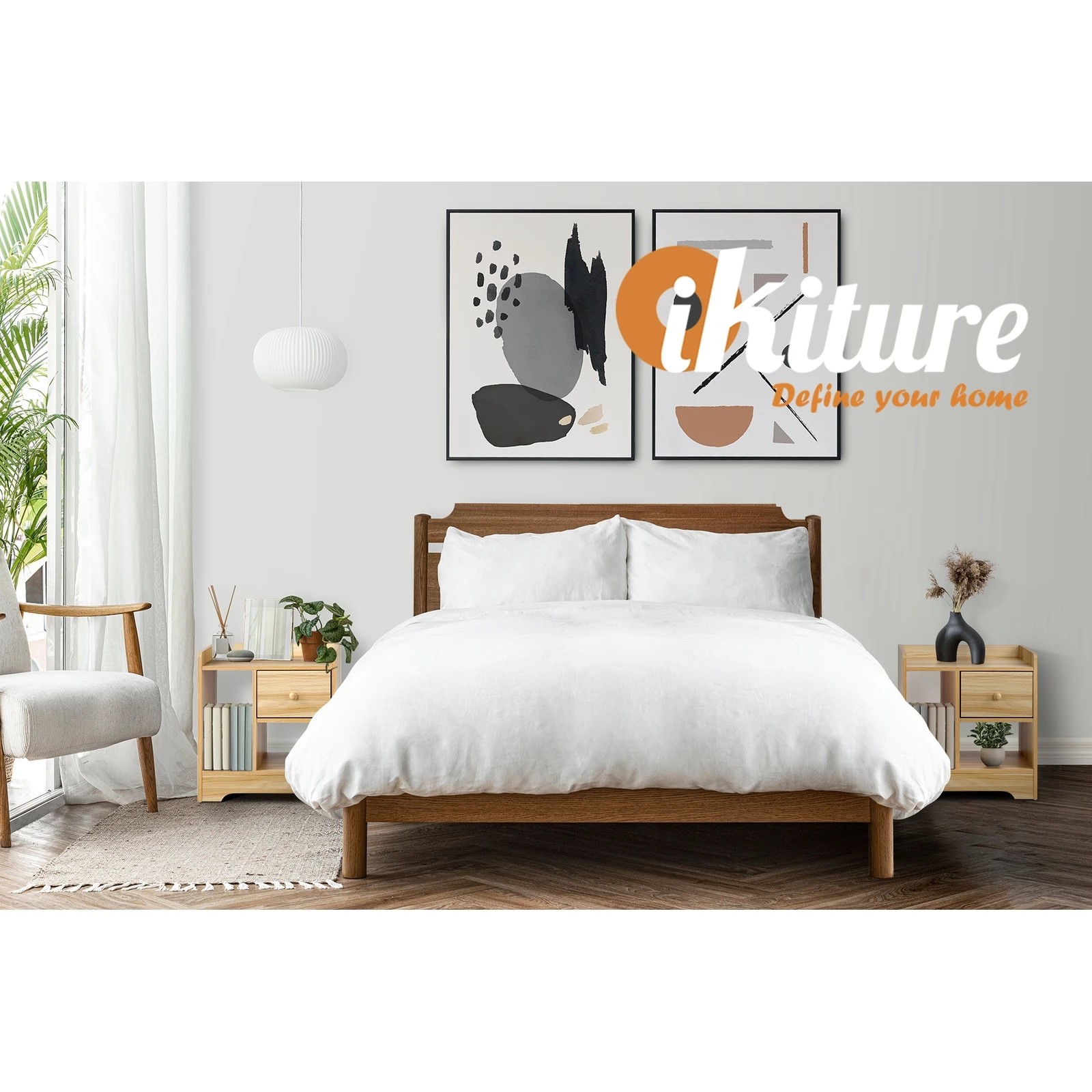 6 Oikiture Bedside Table Wooden Side Table Nightstand Storage Drawer Shelf
 - Natural, 6 of 10