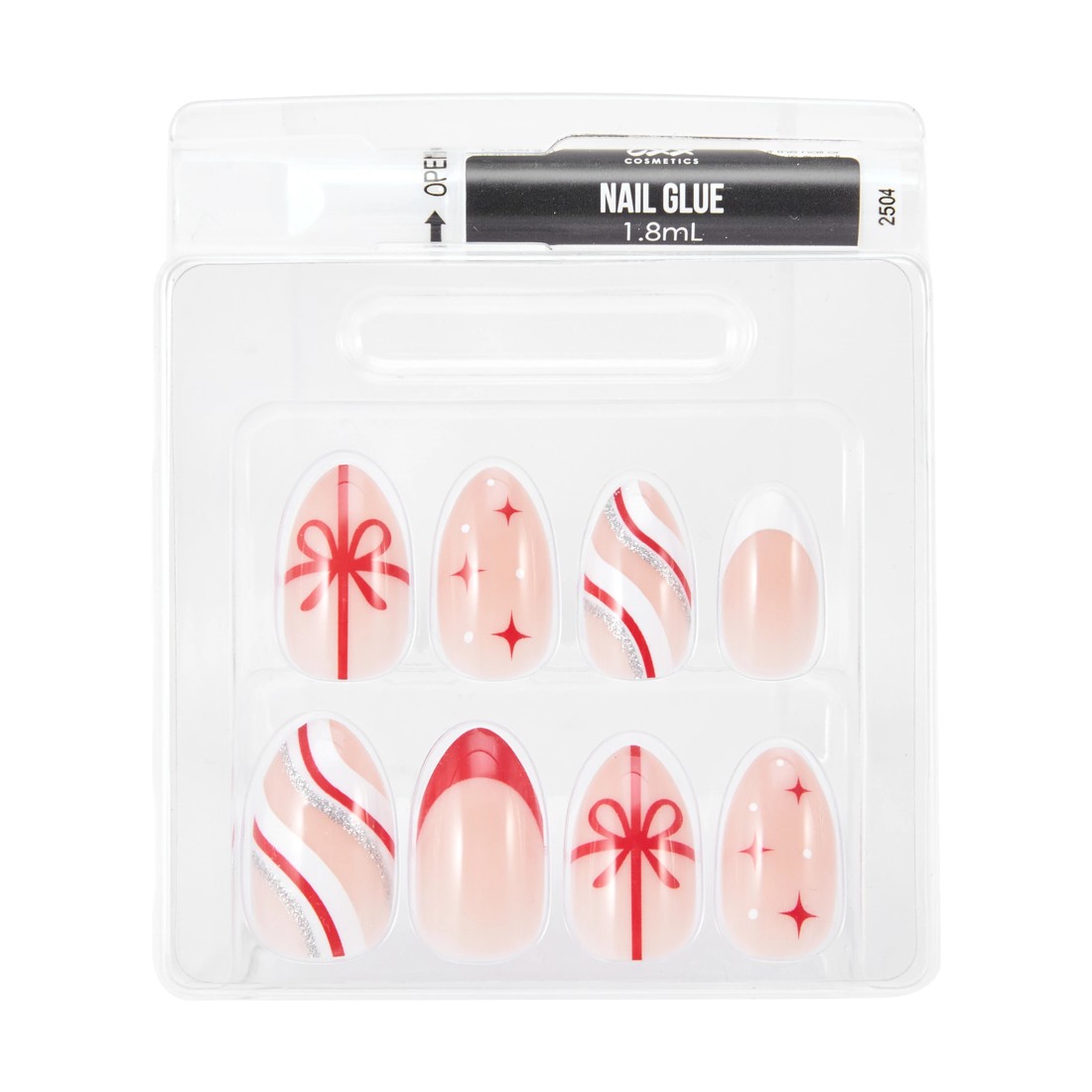 3 OXX Cosmetics 24 Pack Artificial Nails with Adhesive - Almond Shape, Red, 3 of 4