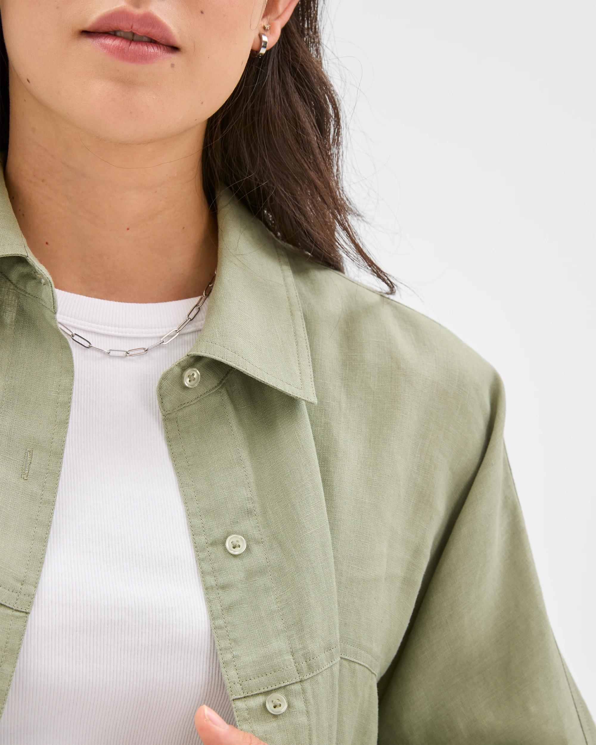 4 Target Woman European Linen Long Sleeve Shirt SOFT SAGE, 4 of 5