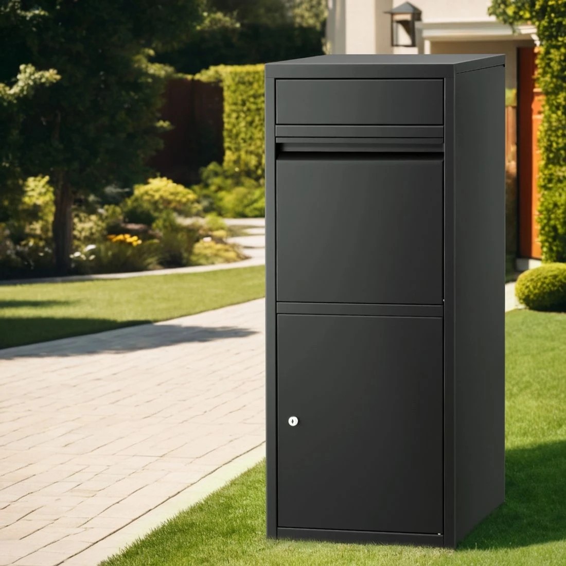 3 Gardeon Parcel Letterbox Drop Box Weatherproof Steel Metal Large Capacity Lockable Mail Delivery Porch Locker - black, 3 of 8