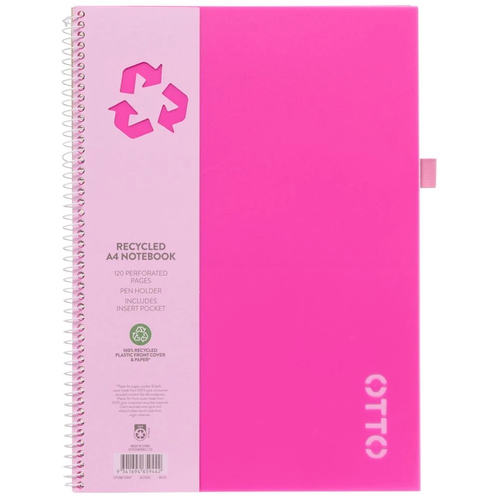 1 Otto A4 Recycled Notebook 120 Page Hot Pink, 1 of 5