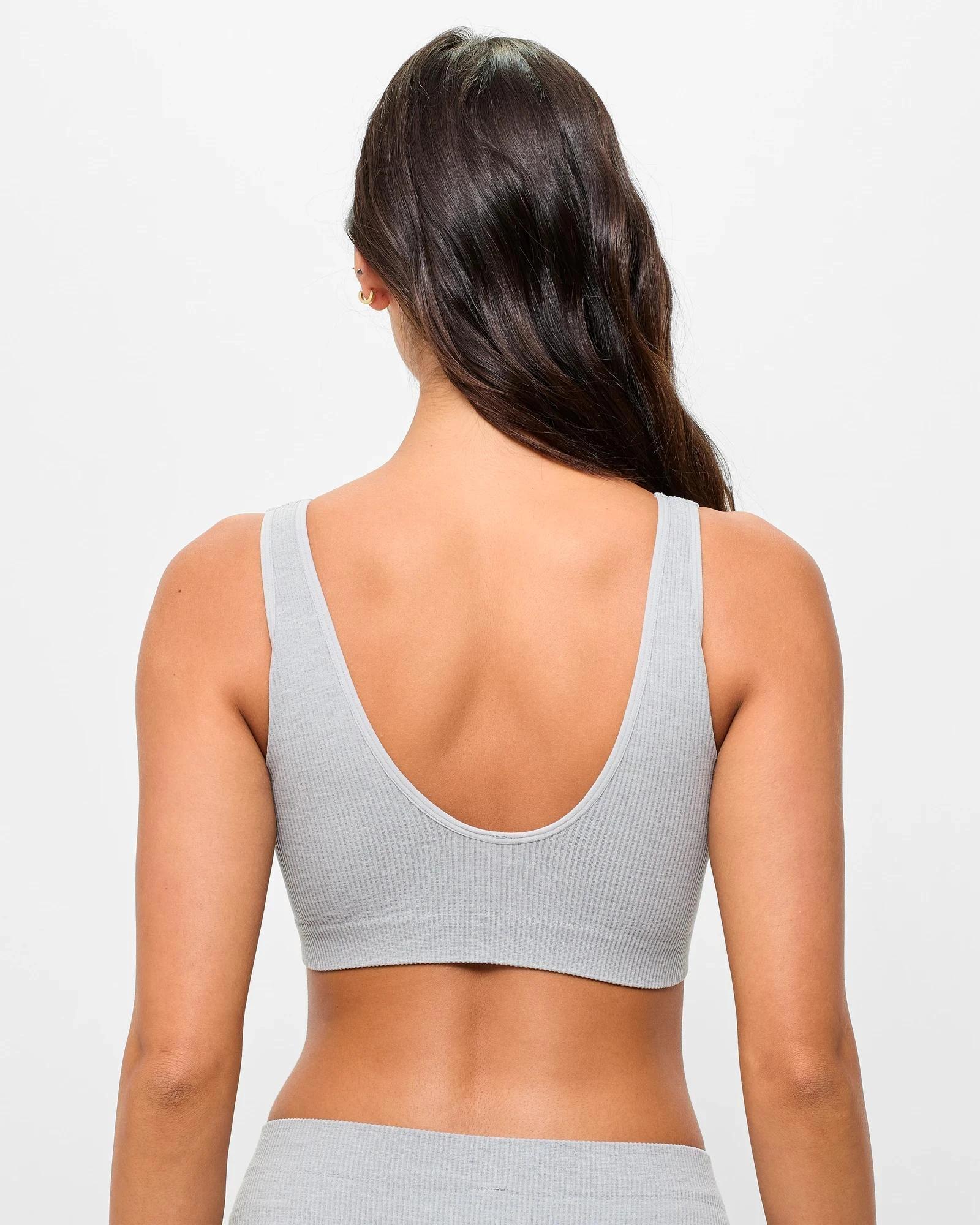 4 Lily Loves Ribbed Seamfree Plunge Crop Top GREY MARLE, 4 of 4