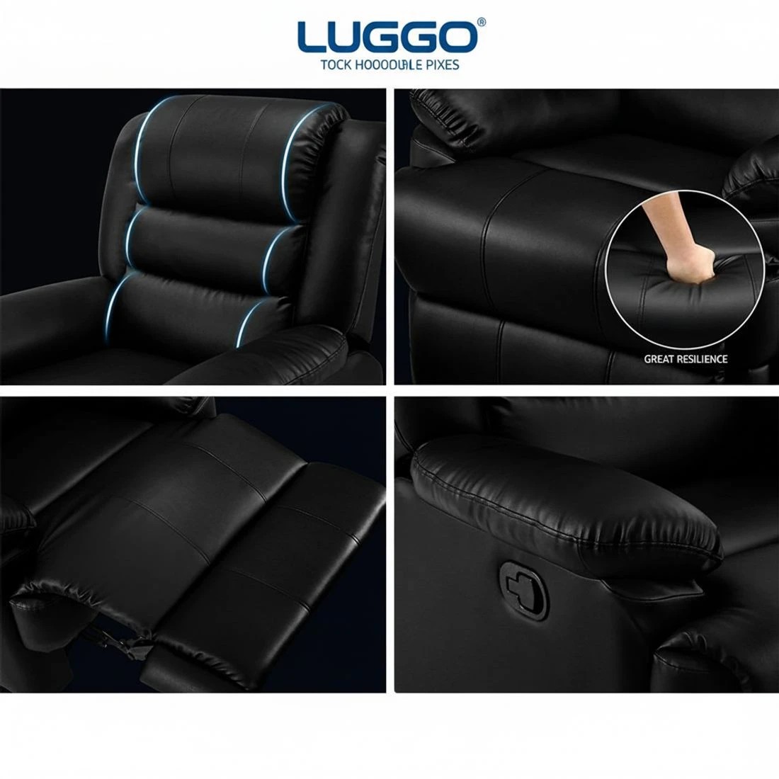 4 Artiss Recliner Chair Leather  Cissy - Black, 4 of 4