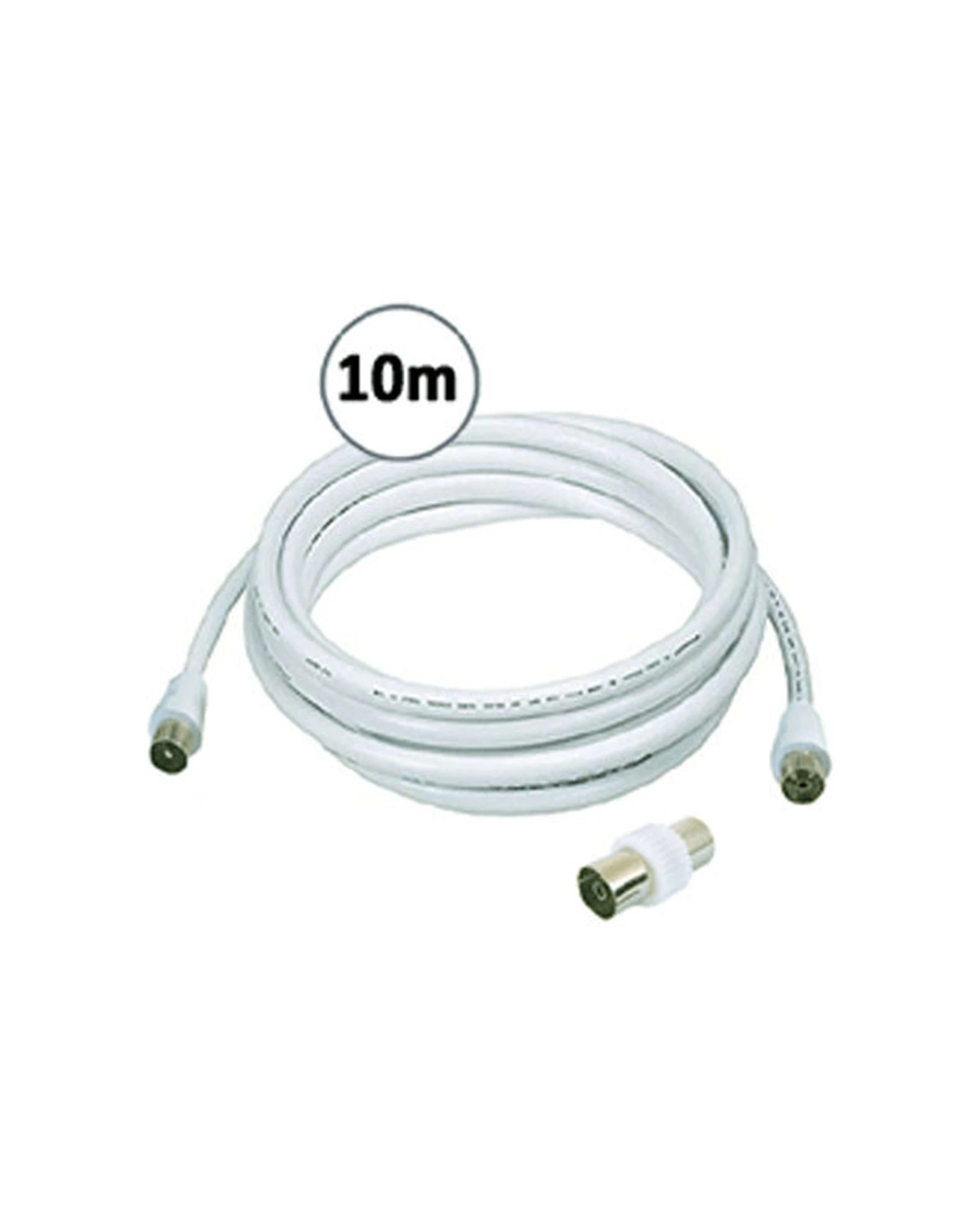 2 Sansai 10m M to Male Antenna Flylead TV Coaxial Cable with Female Adaptor - White, 2 of 2