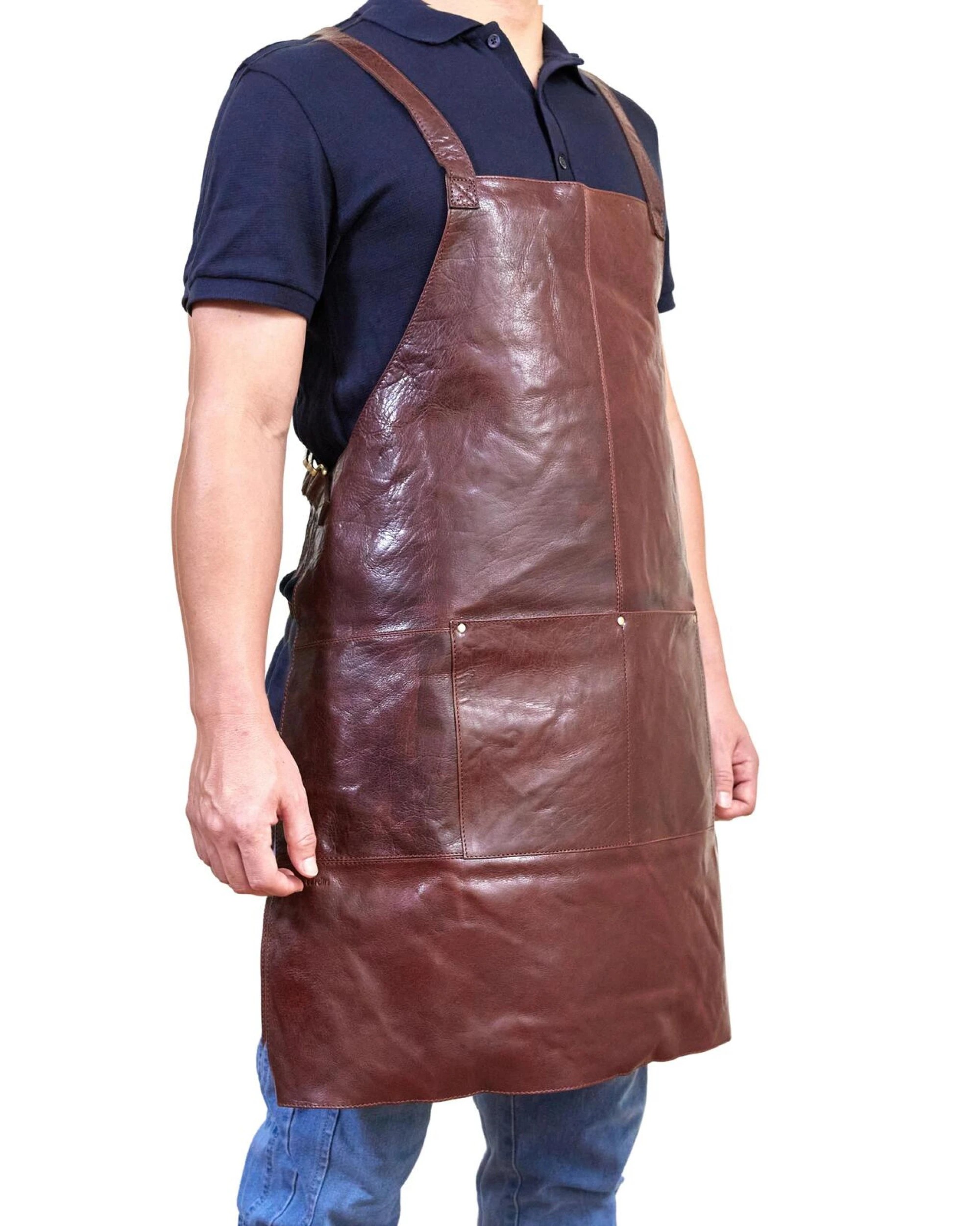 1 Pierre Cardin Professional Leather Apron Butcher Woodwork Hairdressing Barber Chef - Chestnut, 1 of 10