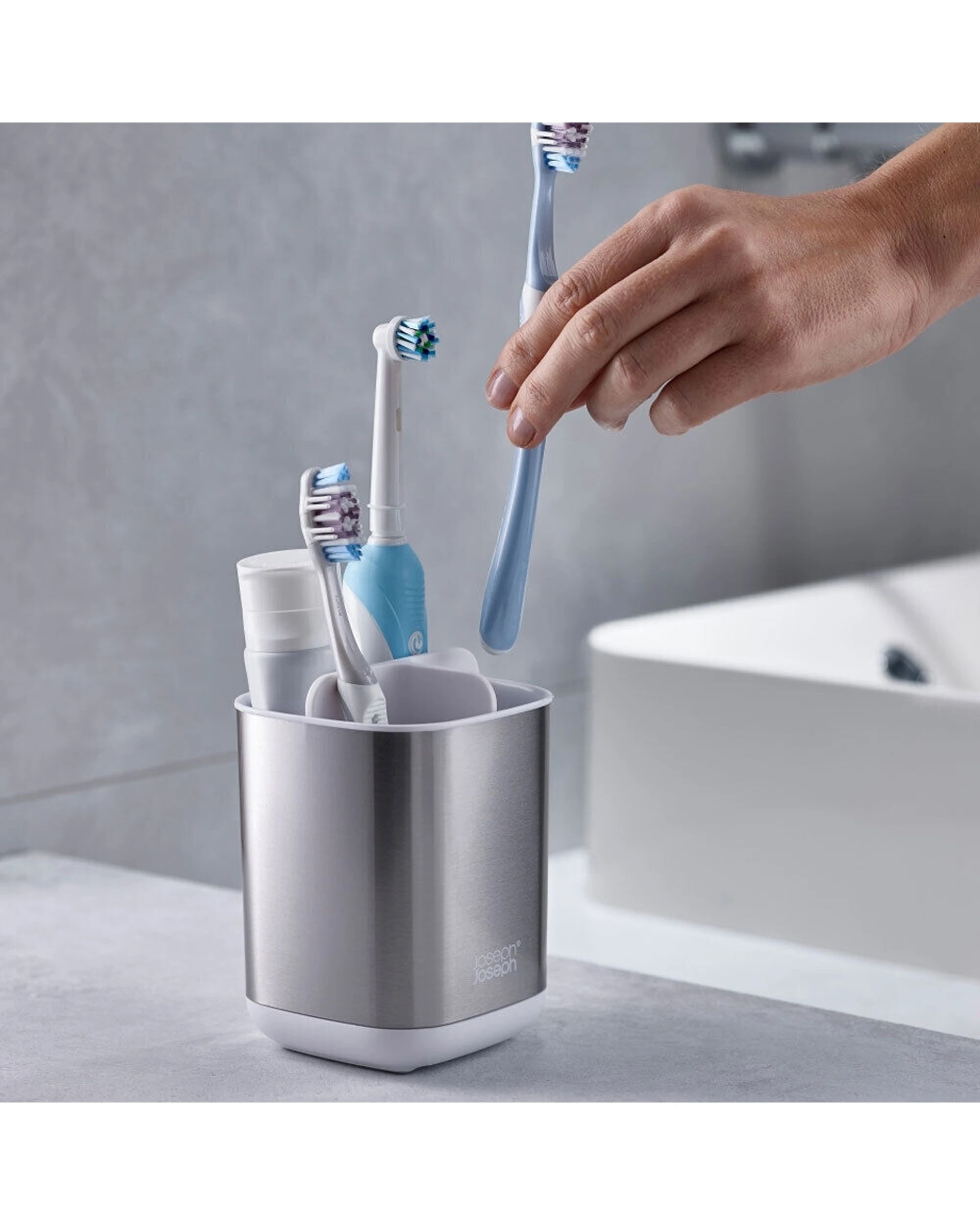 7 Joseph Joseph EasyStore Steel Toothbrush Caddy Twin Pack Ventilated Non-Slip 2PK - White, 7 of 8