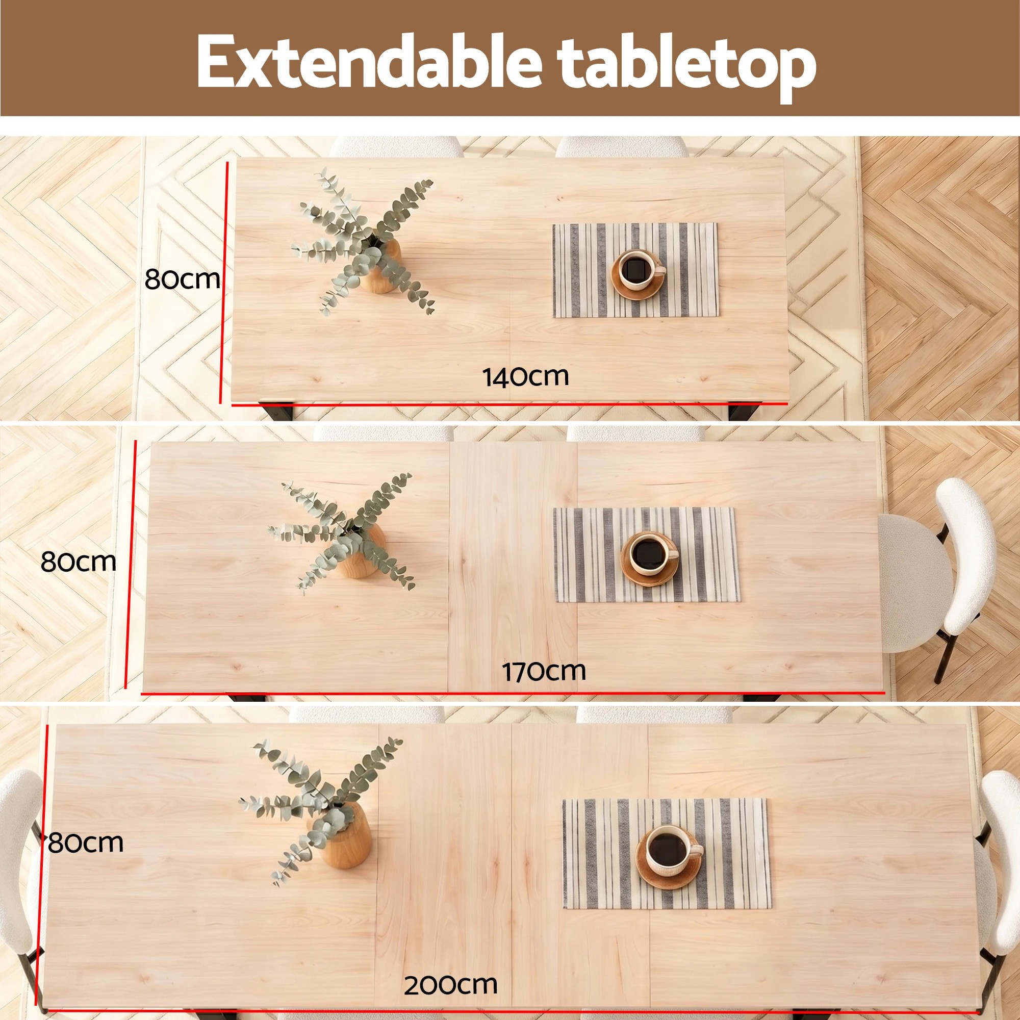 3 Artiss 200cm Extendable Dining Table Set with 4x Dining Chairs Sherpa - Multi, 3 of 10