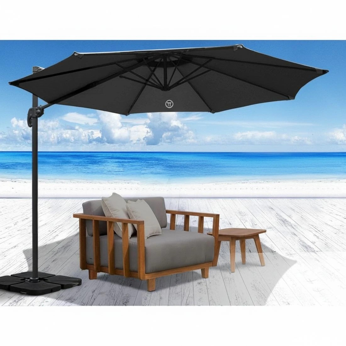6 Instahut 3m Outdoor Umbrella w/Base Cantilever Beach Roma 360 Degree Tilt - Black, 6 of 7