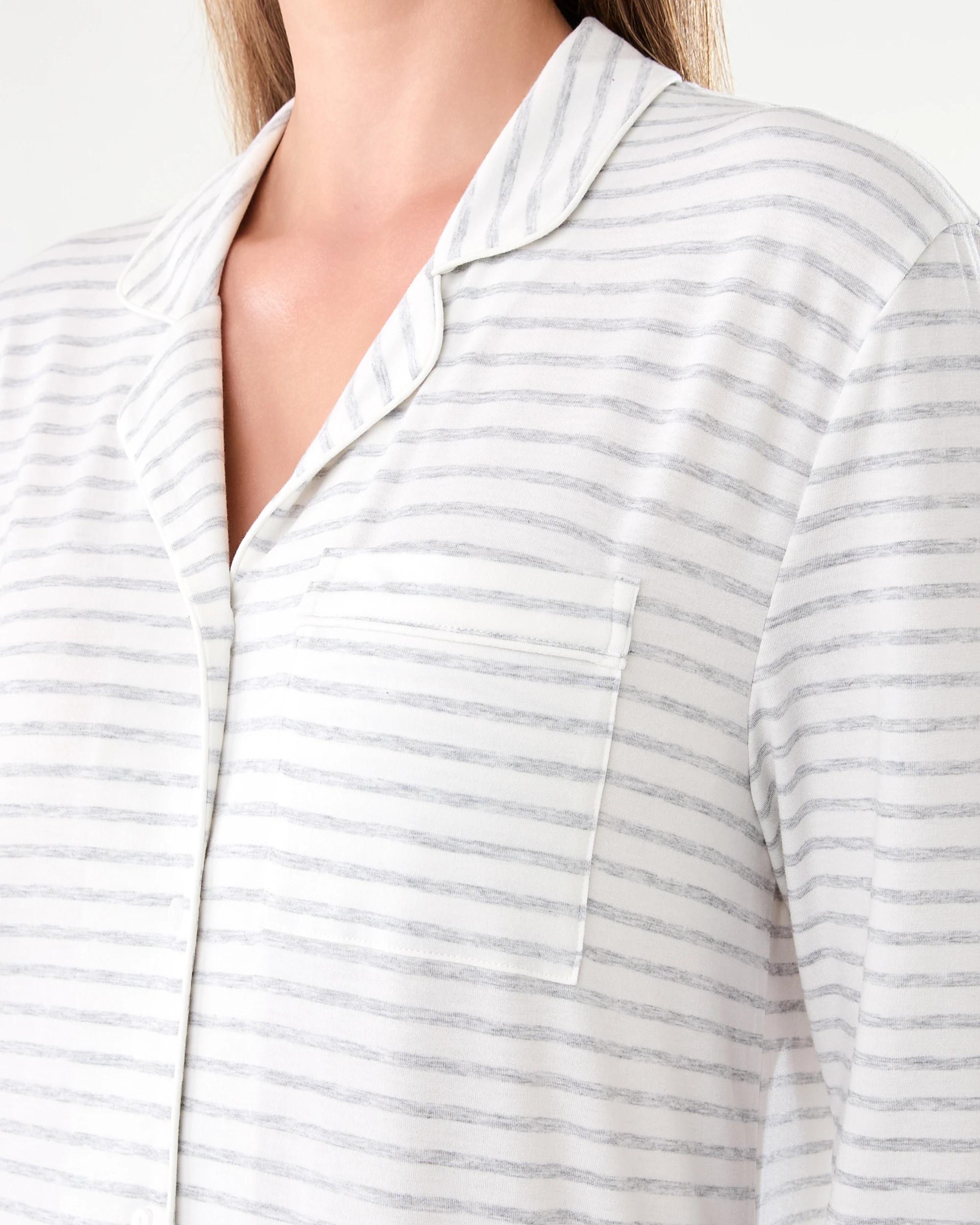 6 Long Sleeve Button Through Comfort Nightie Marle Strp, 6 of 7