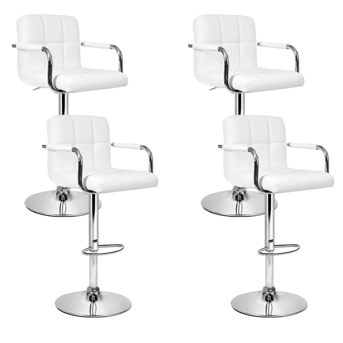 1 Artiss 4x Bar Stools Leather Gas Lift w/Armrest - White, 1 of 7
