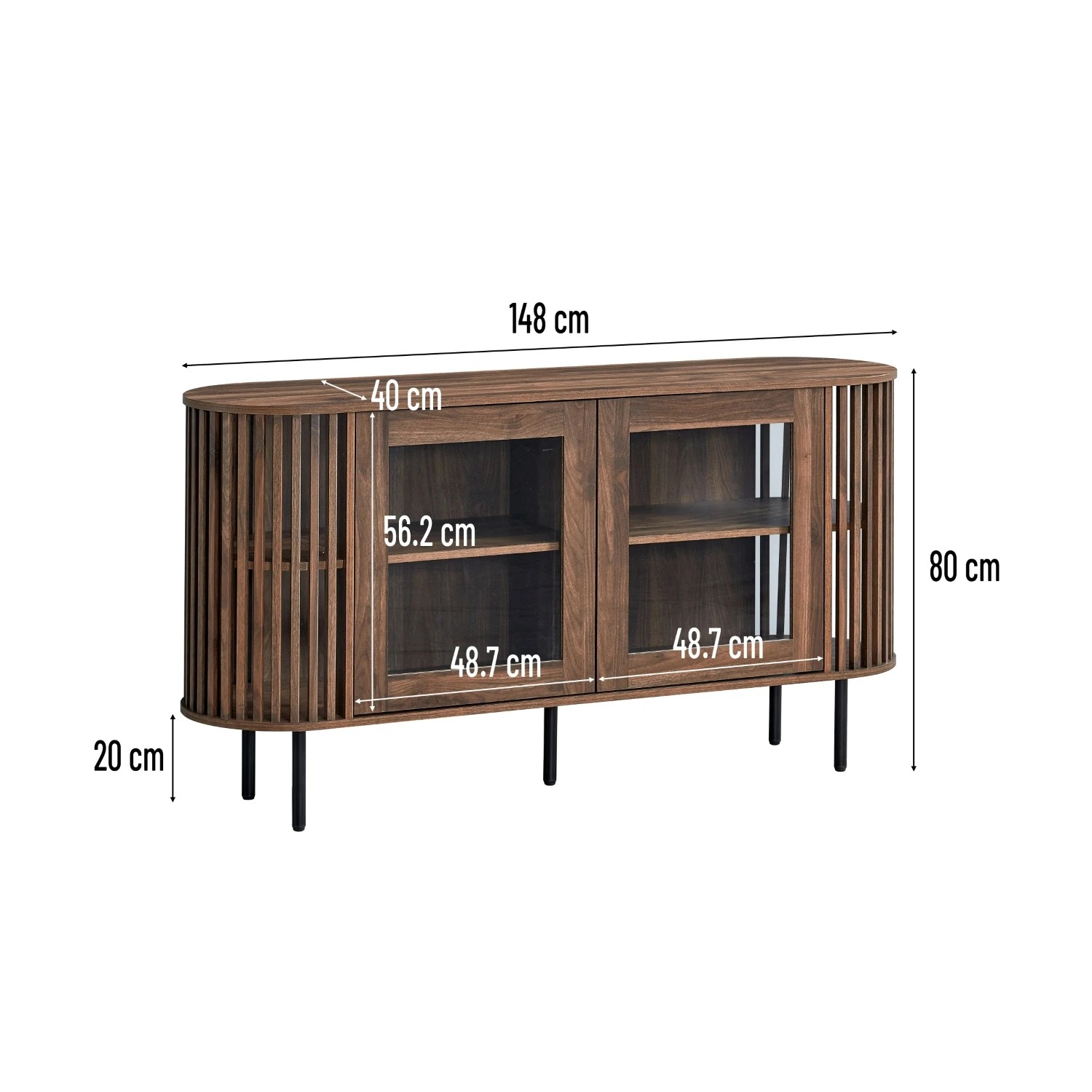 6 Kodu Buffet Unit Sideboard Credenza Cabinet 148cm 2 Doors Slat Walnut - Brown, 6 of 6