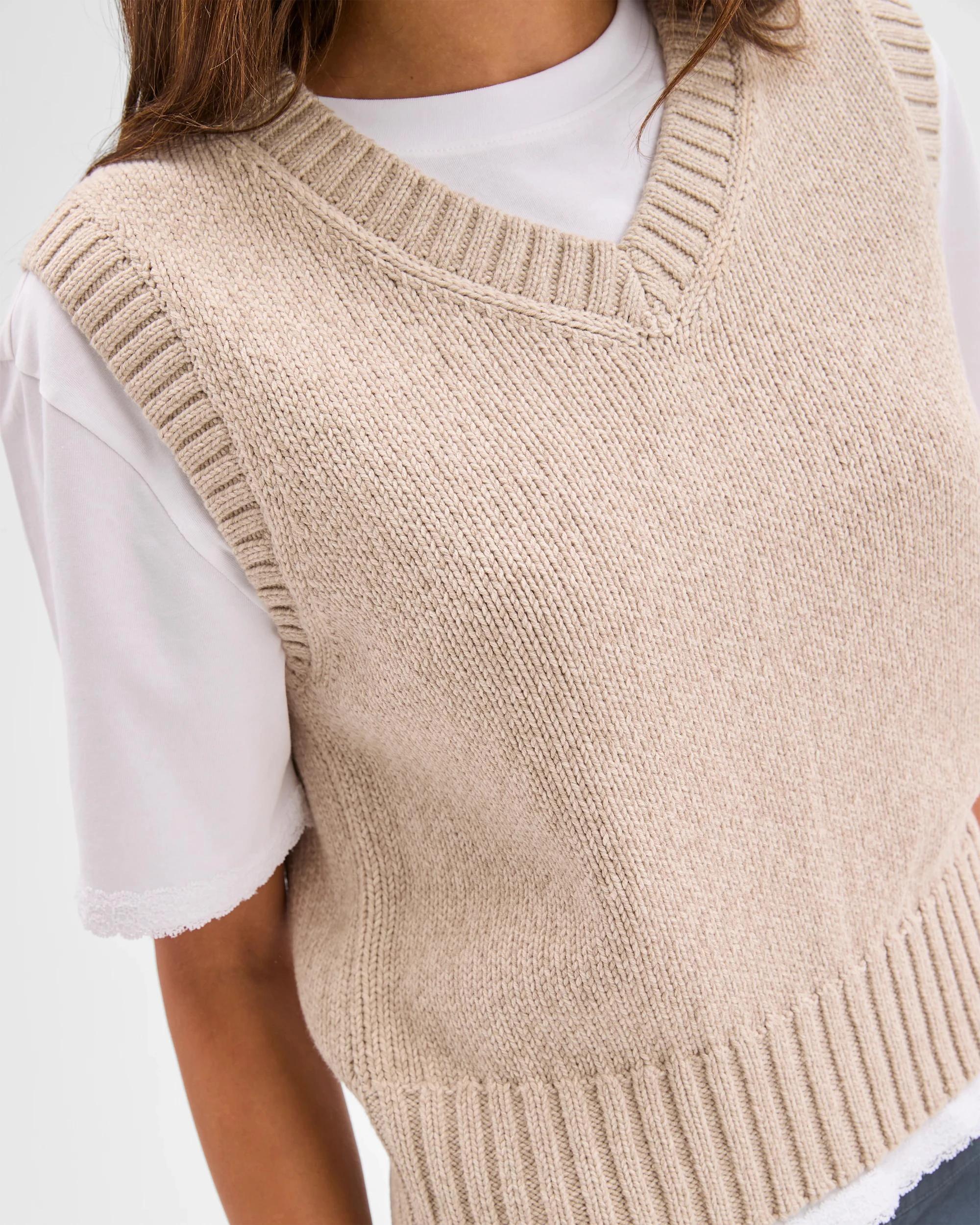 5 Lily Loves Australian Cotton Blend V-Neck Knit Vest OATMEAL, 5 of 6