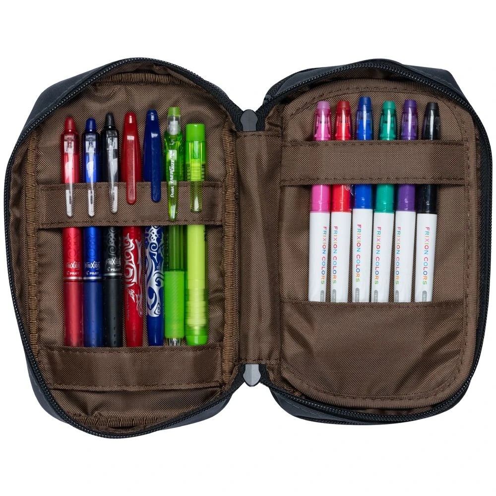 3 Lihit Lab Double Zip Mutli Compartment Pencil Case Black, 3 of 5