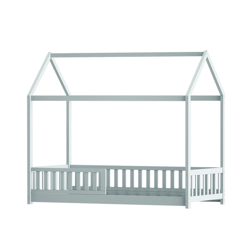 1 Artiss Bed Frame Wooden Kids House Frame  ROCK - Grey, 1 of 6