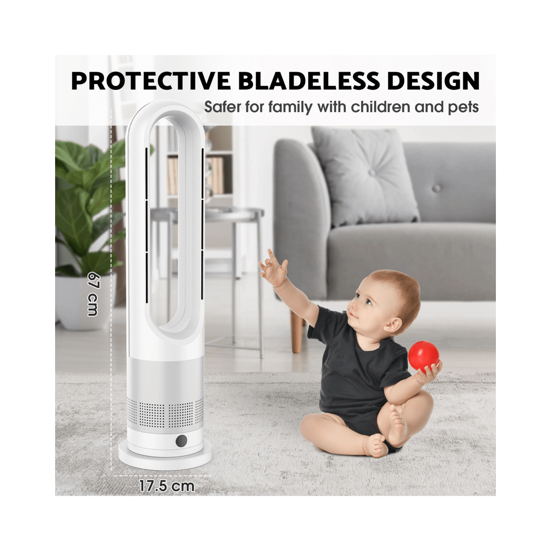 3 Advwin Bladeless Tower Fan, 2 In 1 Electric Fan Heater With 8 Speeds, For Room Bedroom Office Use, 3 of 8