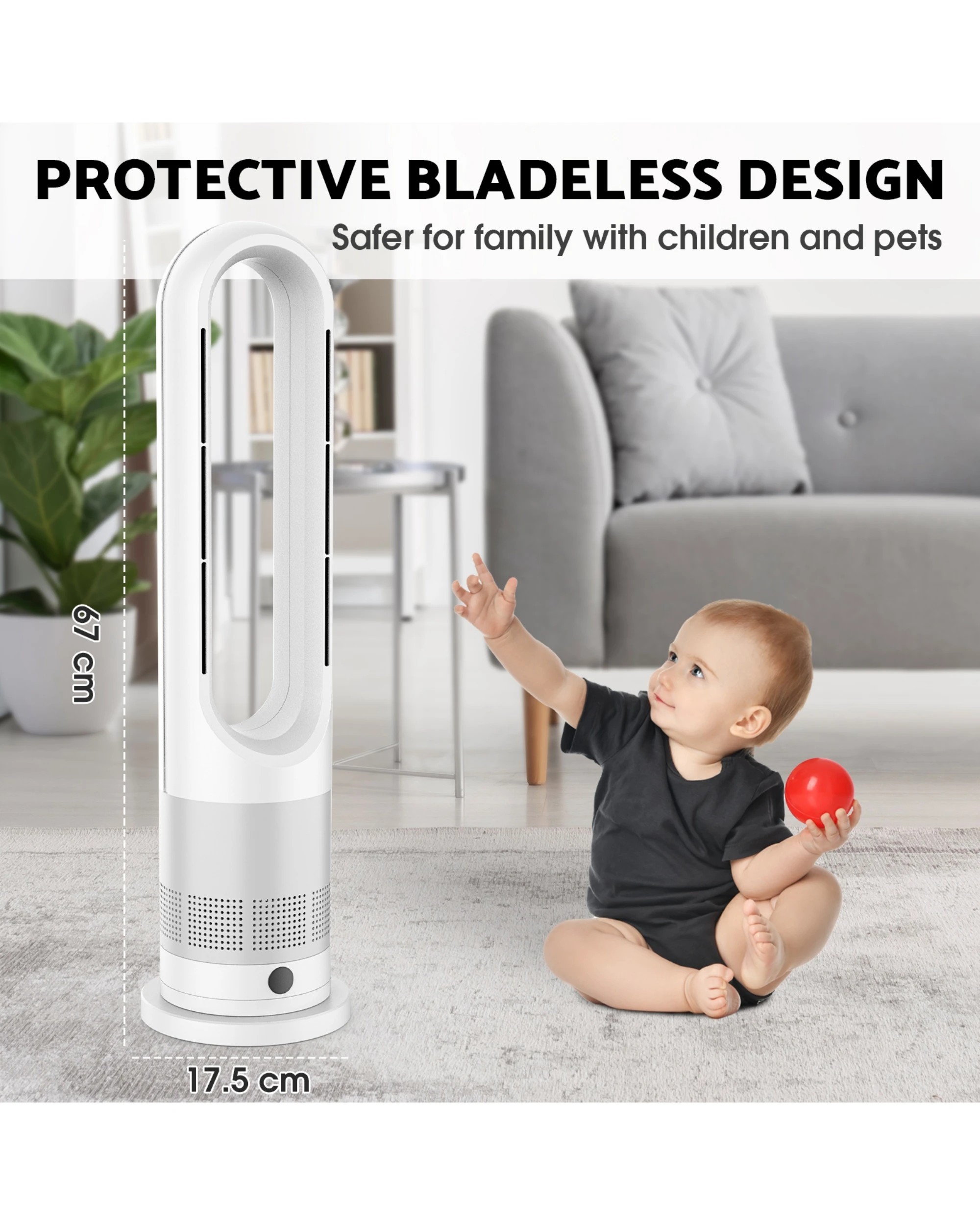 3 Advwin Bladeless Tower Fan, 2 In 1 Electric Fan Heater With 8 Speeds, For Room Bedroom Office Use, 3 of 8