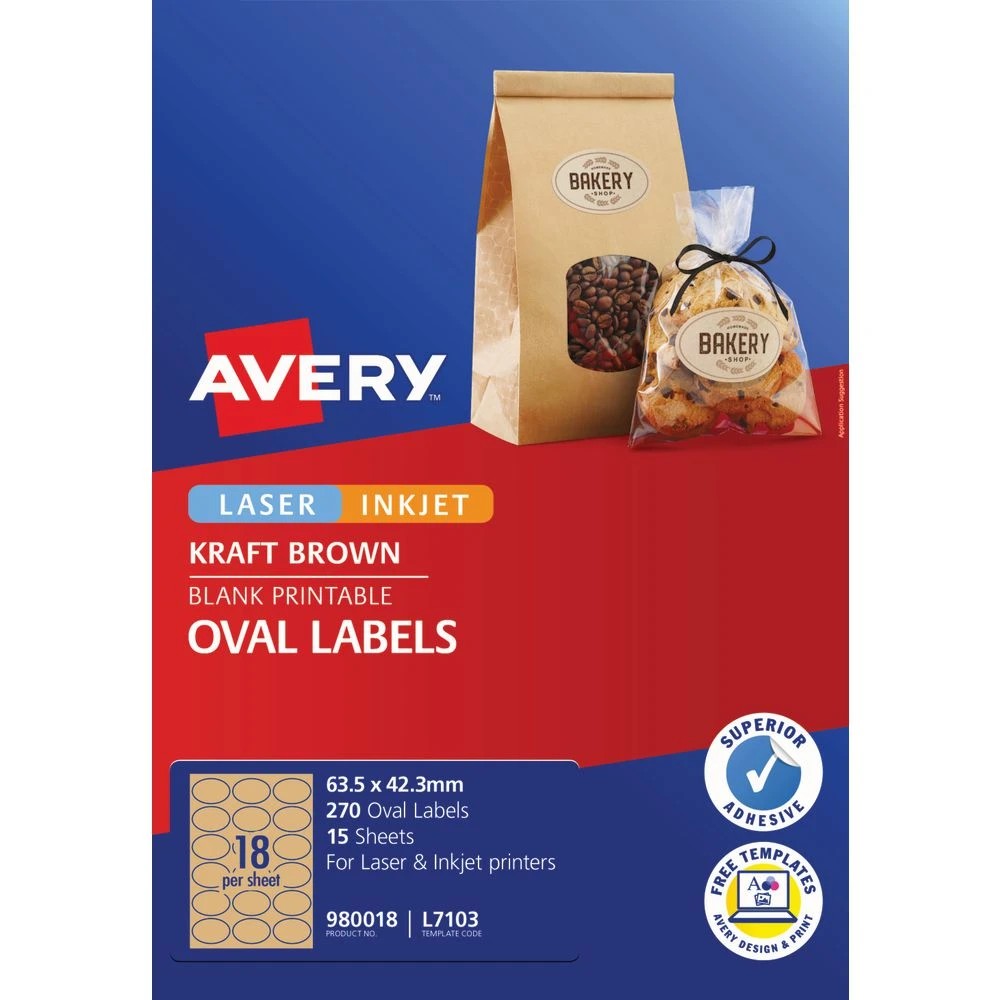 2 Avery 18UP Inkjet Laser Oval Labels Kraft Brown 15 Sheets, 2 of 6