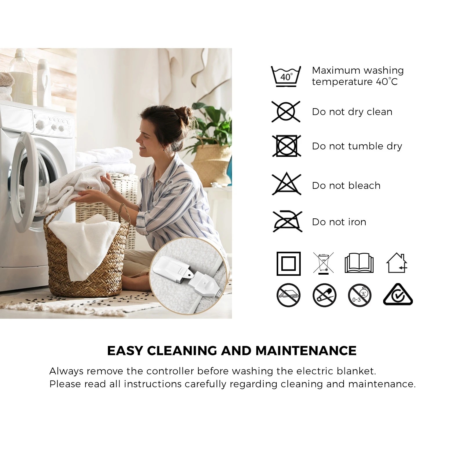 9 Bedra Bedding Electric Blanket Washable Fleece Heated Fully Fitted Winter Pad Queen - Queen Bed - White, 9 of 10